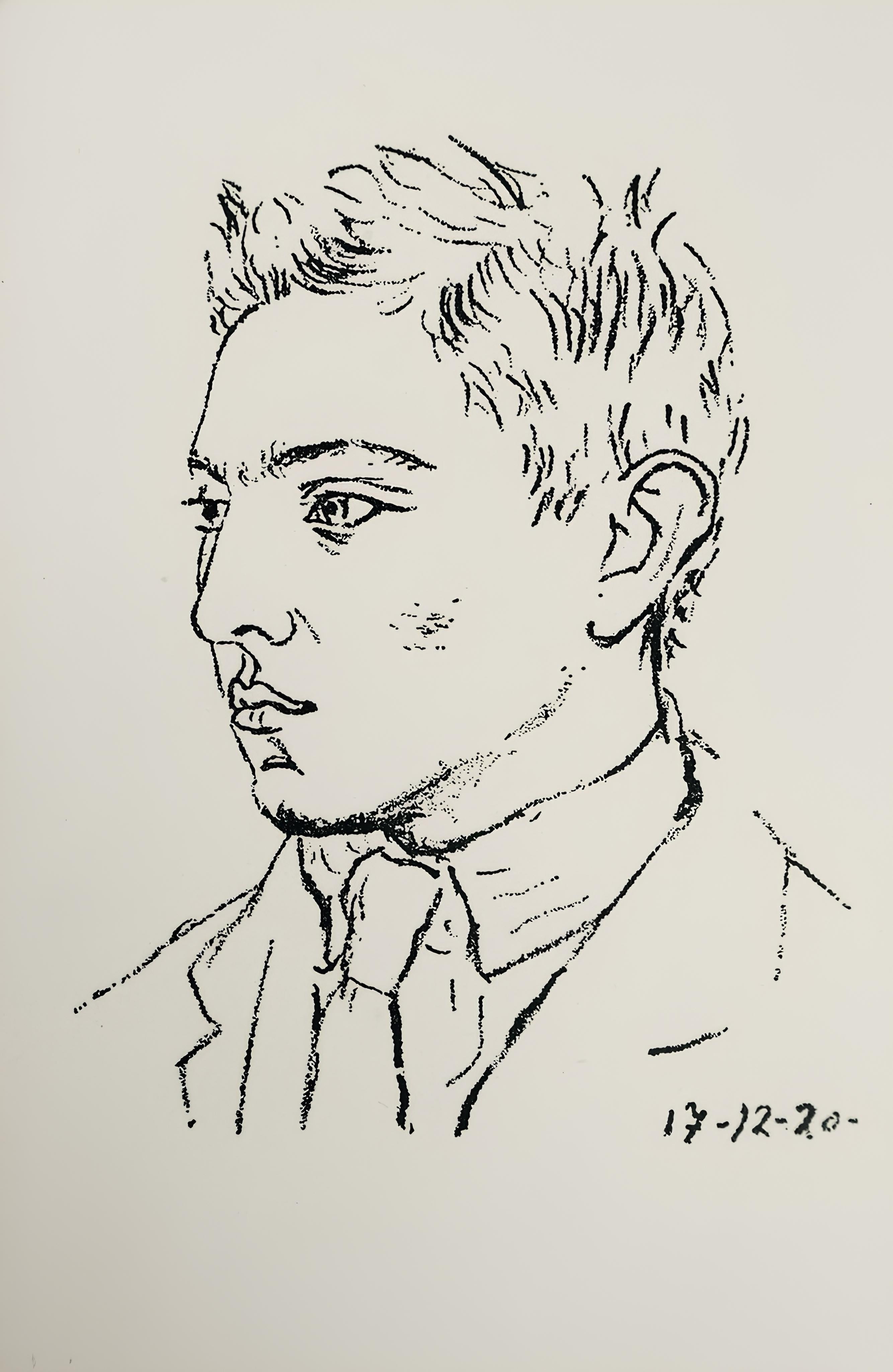 Picasso, Composition (Bloch 38 ; Cramer 13), Les Joues en feu, poèmes (d'après) - Beige Portrait Print par Pablo Picasso