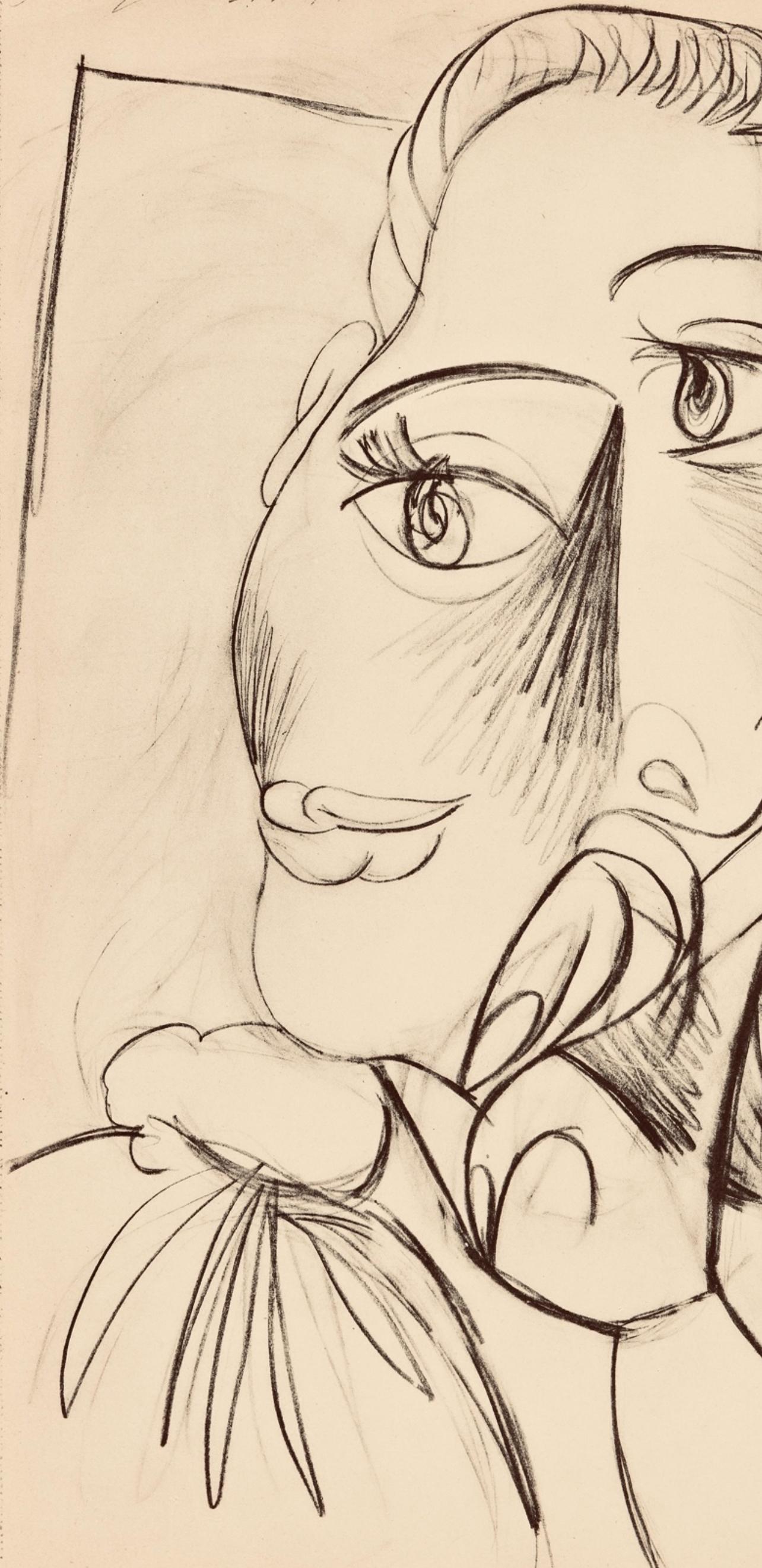 Picasso, Composition, Carnet de dessins de Picasso, Cahiers d'Art (d'après) - Beige Landscape Print par Pablo Picasso