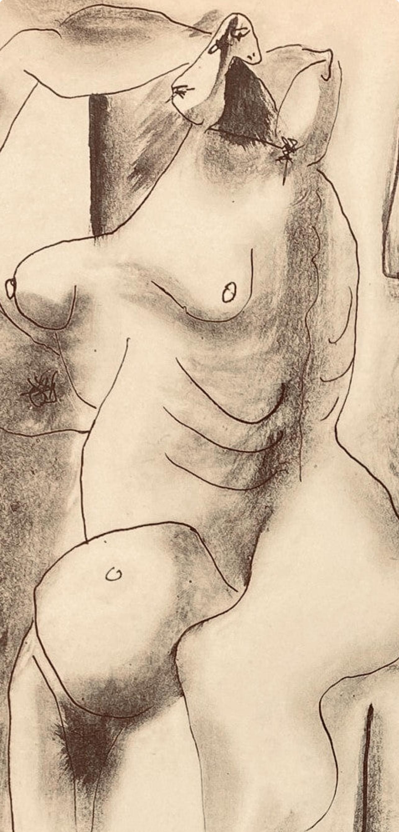 Picasso, Composition, Carnet de dessins de Picasso, Cahiers d'Art (d'après) - Beige Figurative Print par Pablo Picasso