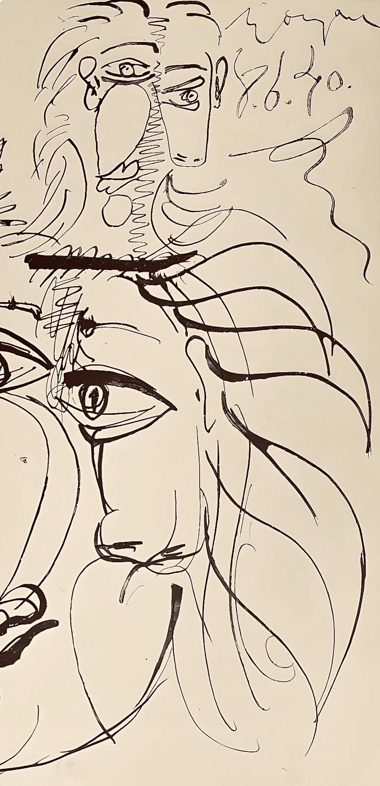 Picasso, Composition, Carnet de dessins de Picasso, Cahiers d'Art (d'après) - Beige Figurative Print par Pablo Picasso