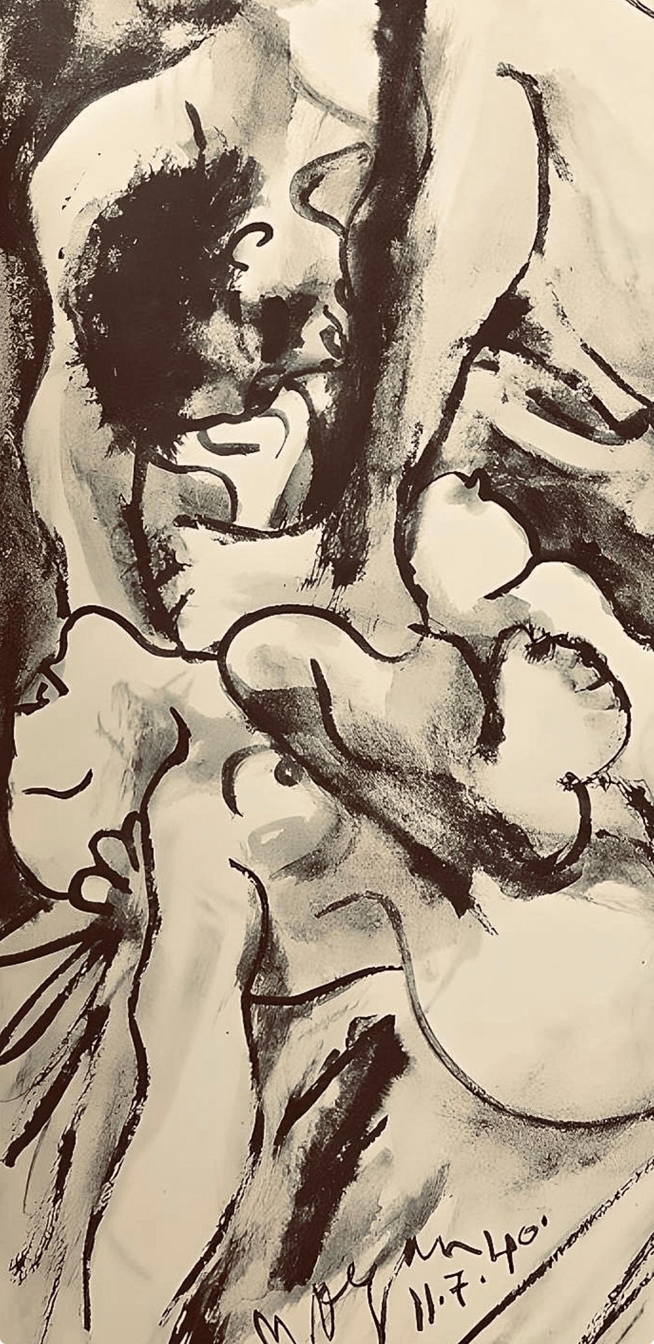 Picasso, Composition, Carnet de dessins de Picasso, Cahiers d'Art (d'après) - Beige Figurative Print par Pablo Picasso