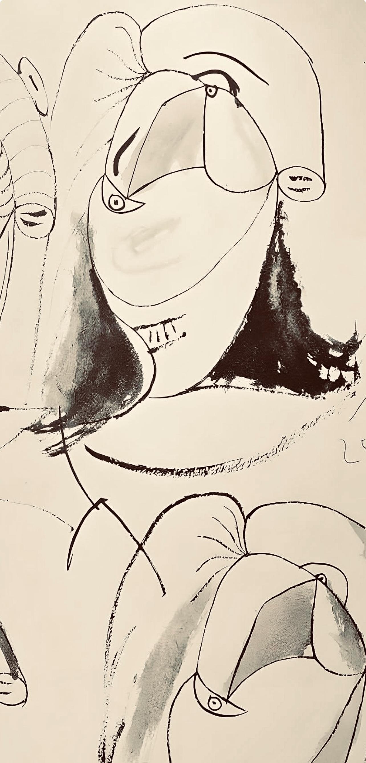 Picasso, Composition, Carnet de dessins de Picasso, Cahiers d'Art (d'après) - Beige Figurative Print par Pablo Picasso