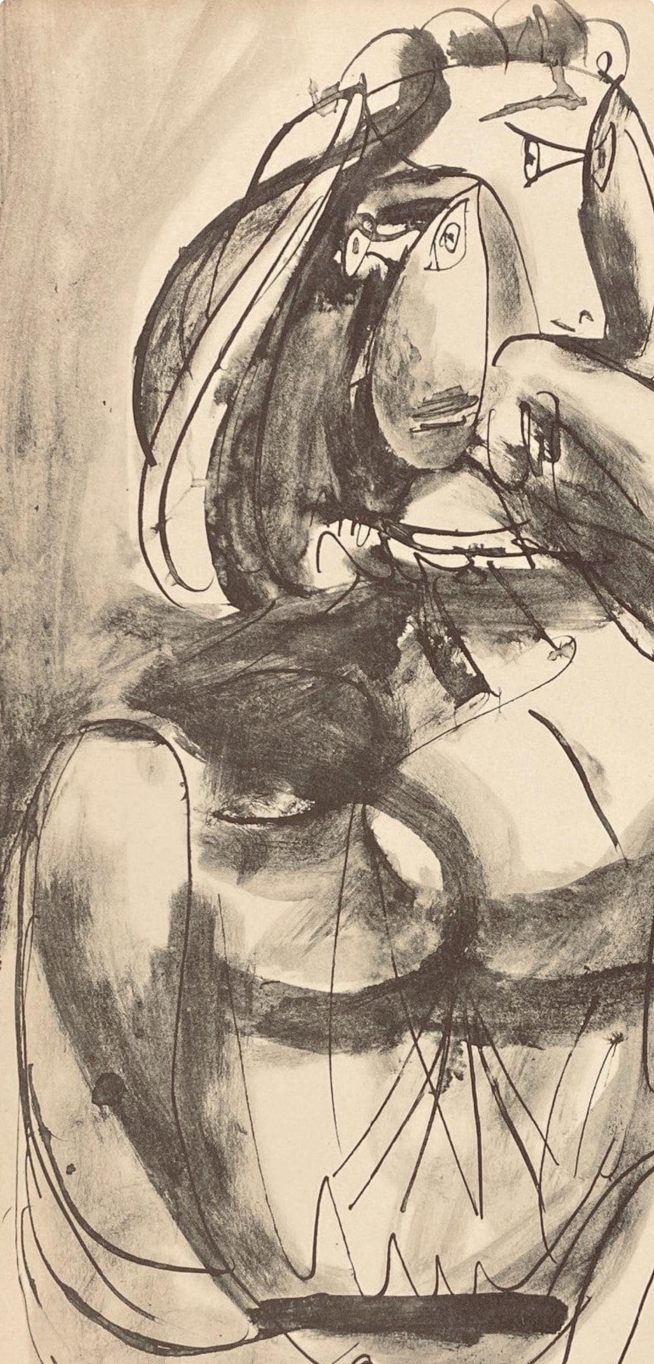Picasso, Composition, Carnet de dessins de Picasso, Cahiers d'Art (d'après) - Beige Landscape Print par Pablo Picasso