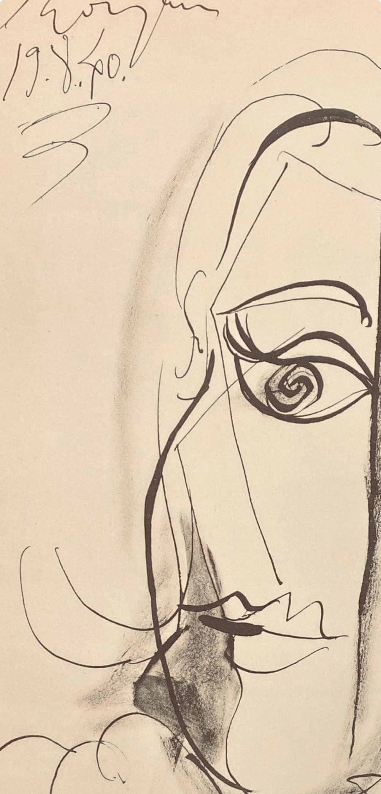 Support : Lithographie sur papier vélin
Année : 1948
Taille du papier : 16.54 x 11.81 pouces
Inscription : Inscription : Non signé et non numéroté, tel que délivré
Notes : Extrait de l'album, Carnet de dessins de Picasso : reproduits au format de