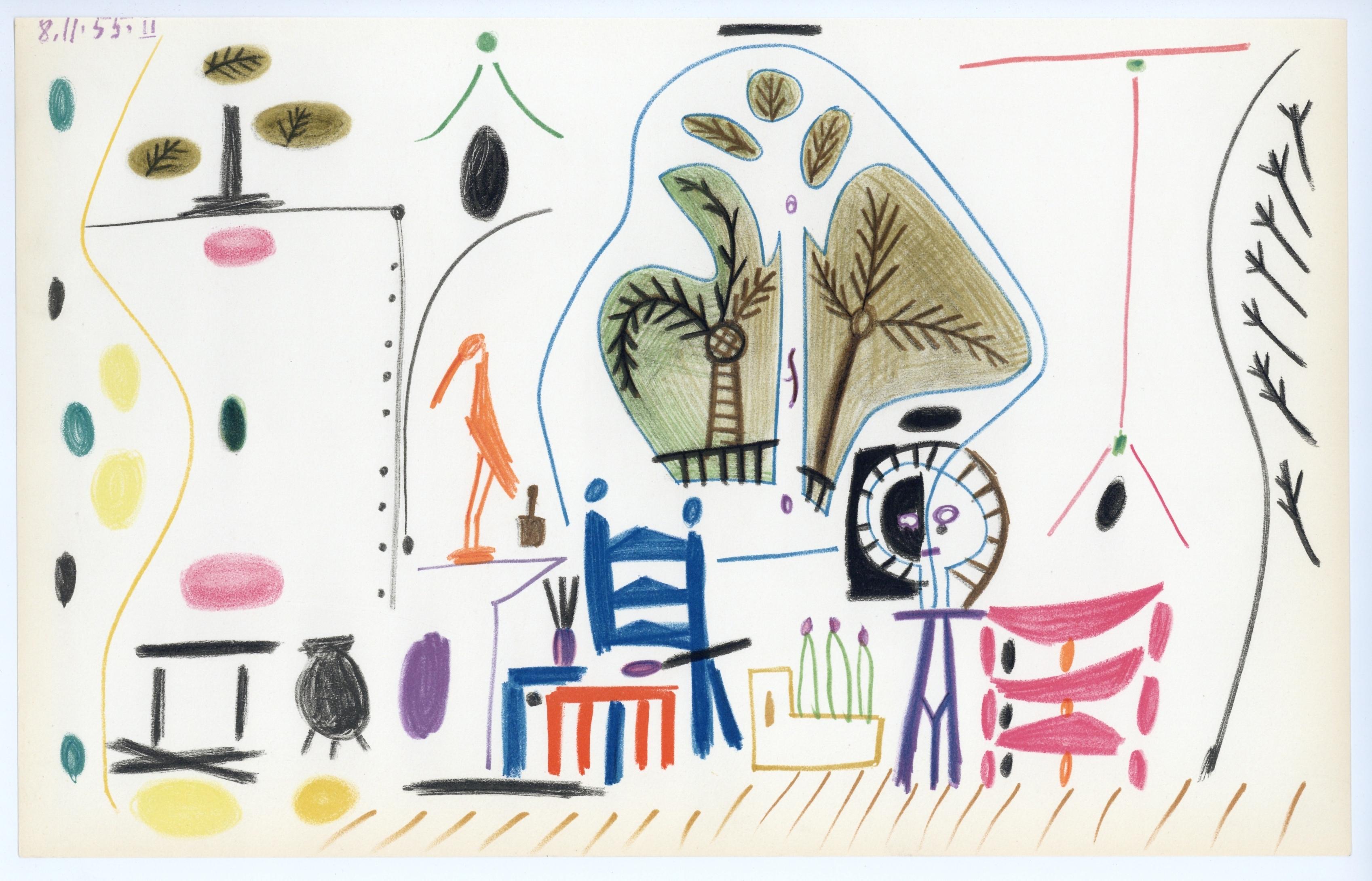Medium: Lithograph on vélin d’Arches paper
Year: 1959
Paper Size: 10.25  X 16.5 inches
Catalogue raisonné reference: Cramer, illustration 101
Inscription: Inscription: Unsigned and unnumbered, as issued
Notes: From the album, Picasso, Carnet de la