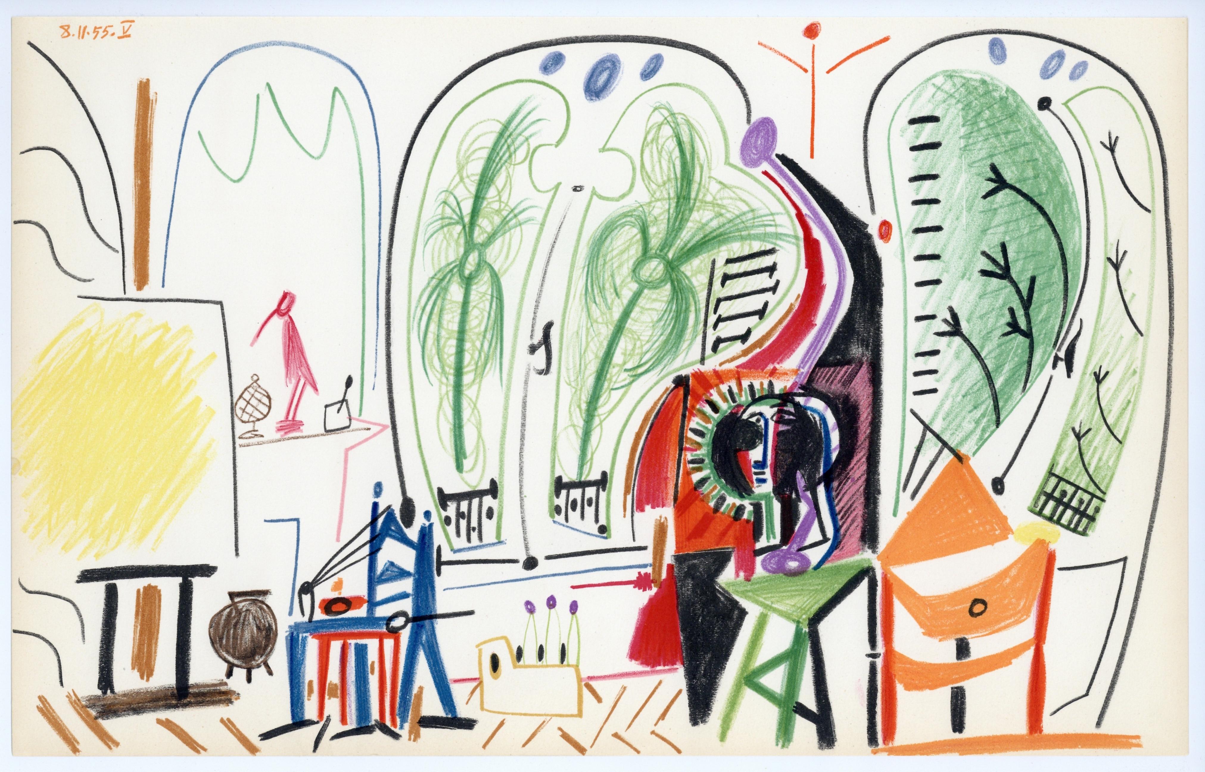 Medium: Lithograph on vélin d’Arches paper
Year: 1959
Paper Size: 10.25  X 16.5 inches
Catalogue raisonné reference: Cramer, illustration 101
Inscription: Inscription: Unsigned and unnumbered, as issued
Notes: From the album, Picasso, Carnet de la
