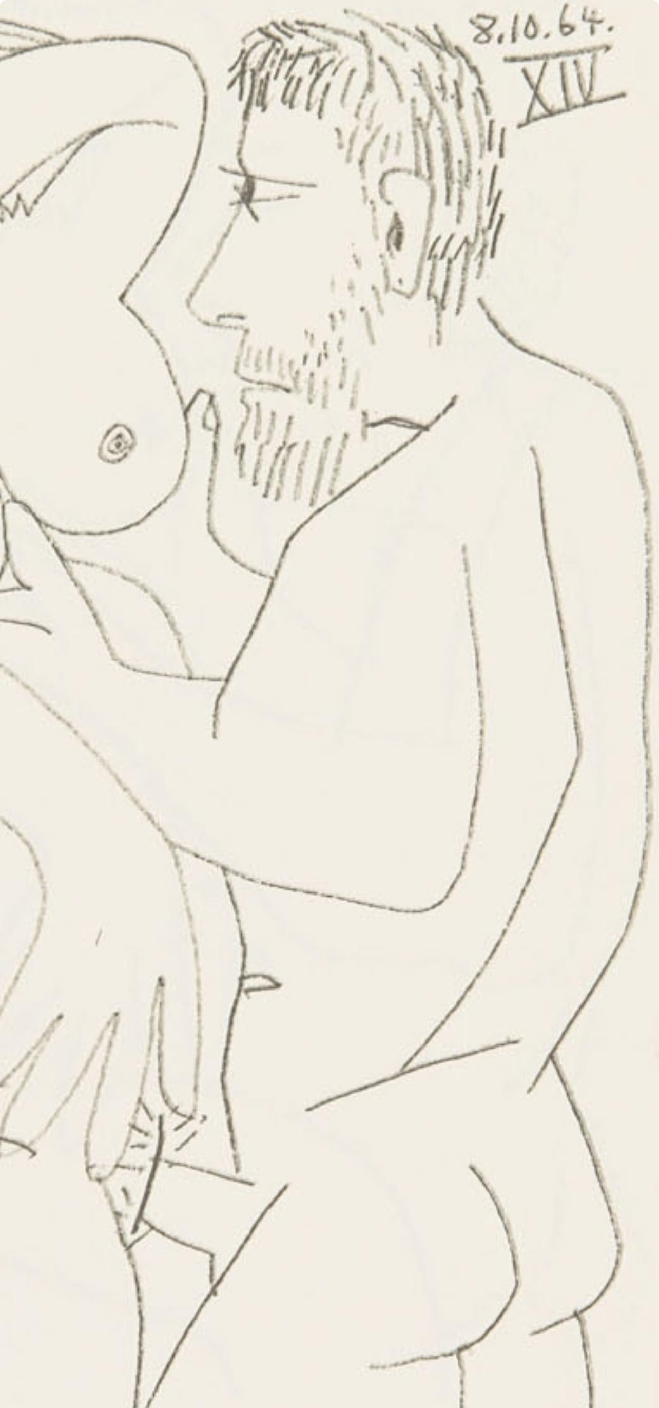 Picasso, 8.10.64. XIV (Cramer 148), Le Goût du Bonheur (after) - Gray Landscape Print by Pablo Picasso