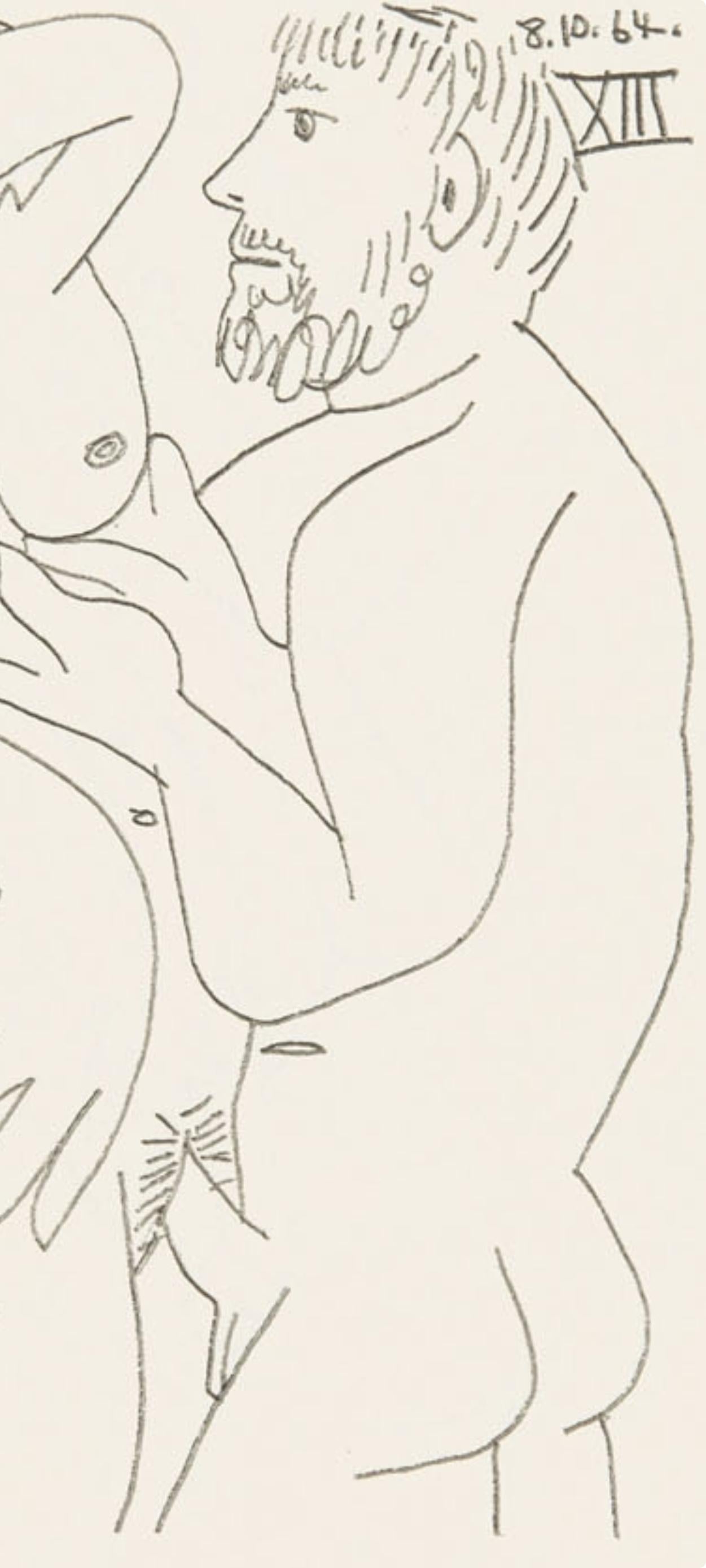 Picasso, 8.10.64. XIII (Cramer 148), Le Goût du Bonheur (after) - Gray Figurative Print by Pablo Picasso