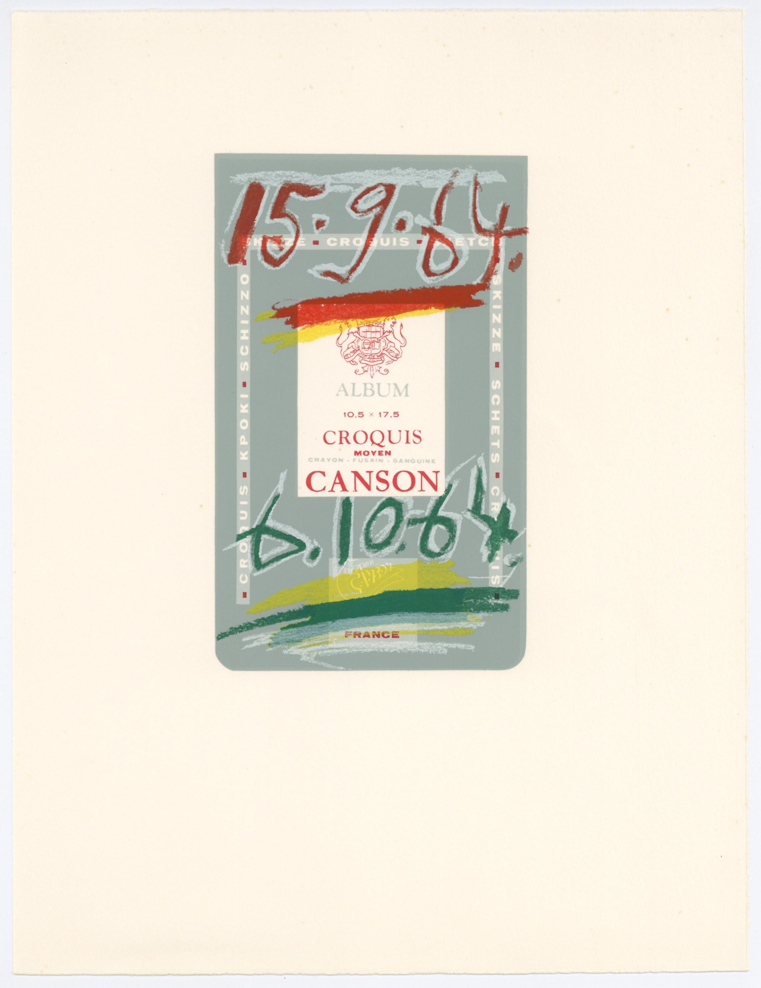Lithographie et sérigraphie avec crayon gras, tusche lithographique, mine de plomb, fusain sur papier vélin d'Arches. Taille du papier : 12,8 x 9,84 pouces. Inscription : Non signé et non numéroté, tel que publié. Catalogue raisonné de référence :