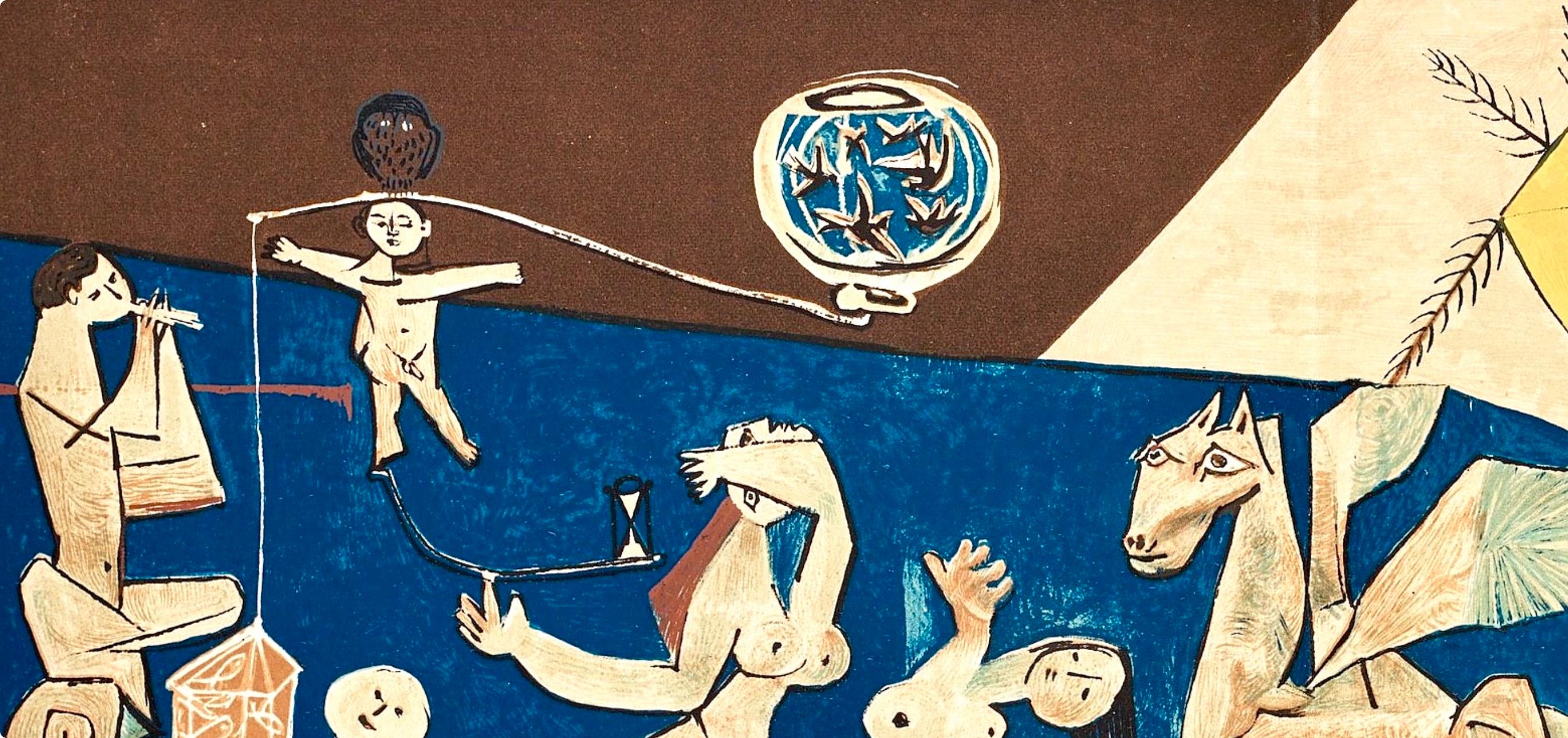 Picasso, Composition (Cramer 67; Bloch 748), La Guerre et la Paix (after) - Blue Figurative Print by Pablo Picasso