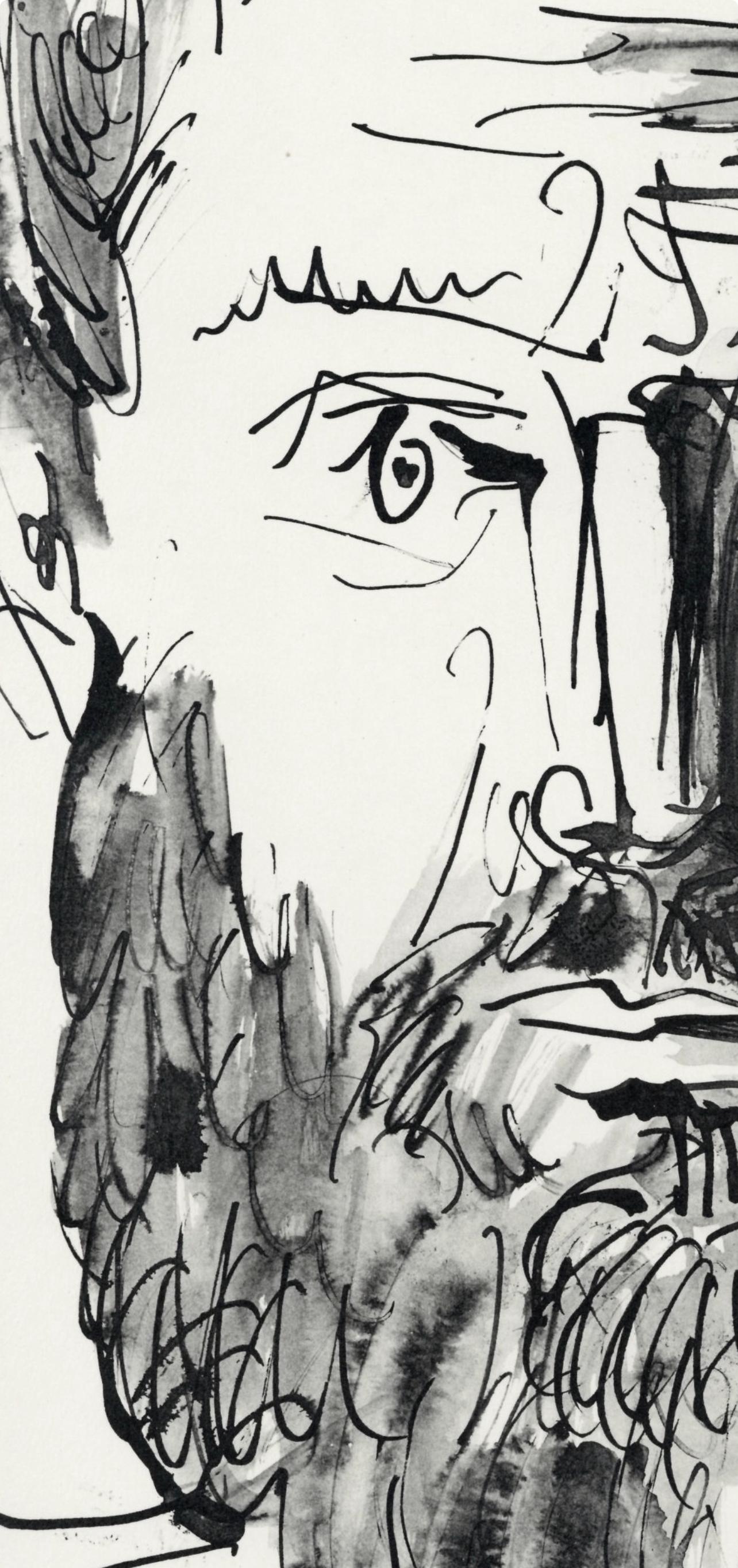Medium: Lithograph on vélin du Marais paper
Year: 1957
Paper Size: 14.5 x 11 inches
Catalogue raisonné reference: Cramer, illustration 84
Inscription: Inscription: Unsigned and unnumbered, as issued
Notes: From the folio, 40 dessins de Picasso en