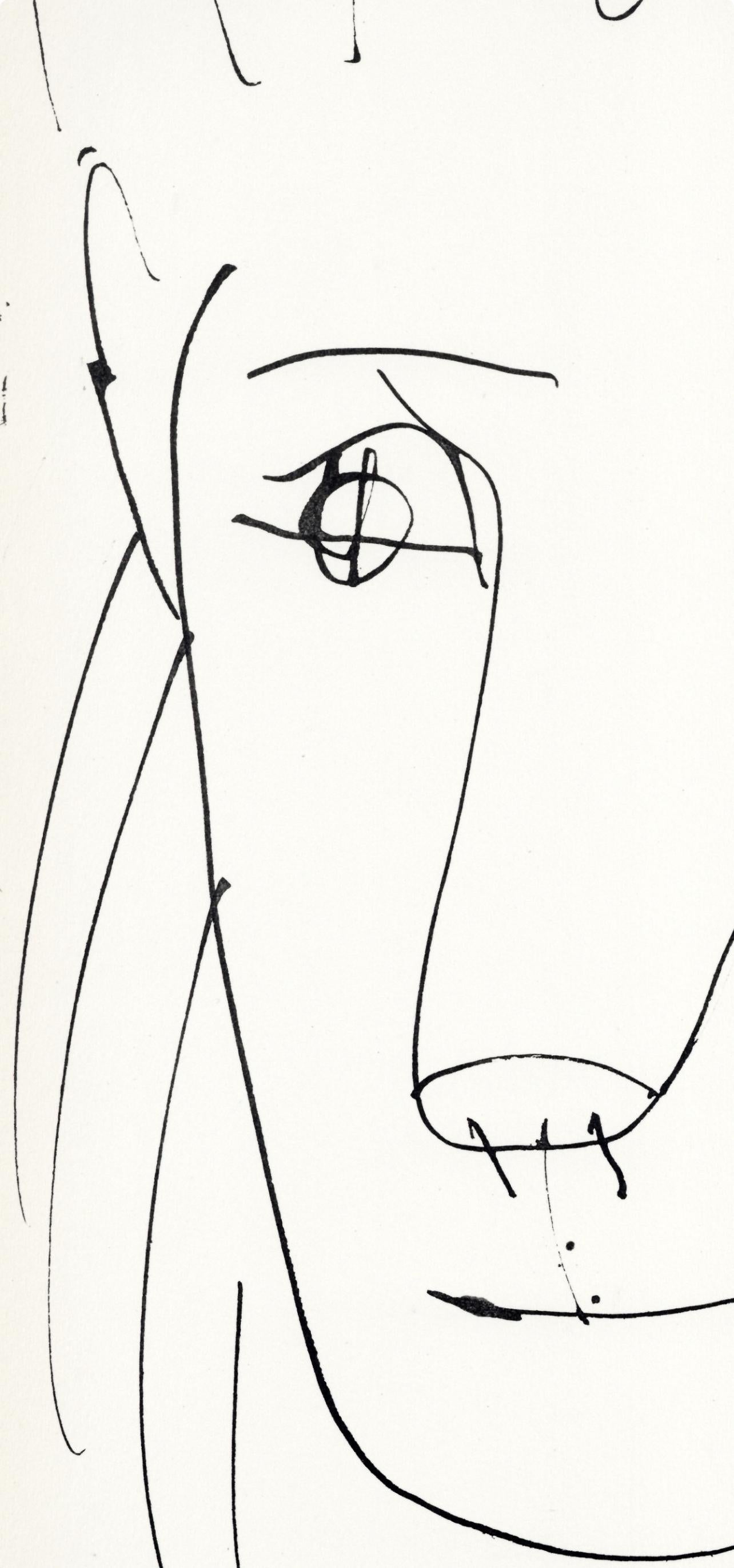 Medium: Lithograph on vélin du Marais paper
Year: 1957
Paper Size: 14.5 x 11 inches
Catalogue raisonné reference: Cramer, illustration 84
Inscription: Inscription: Unsigned and unnumbered, as issued
Notes: From the folio, 40 dessins de Picasso en