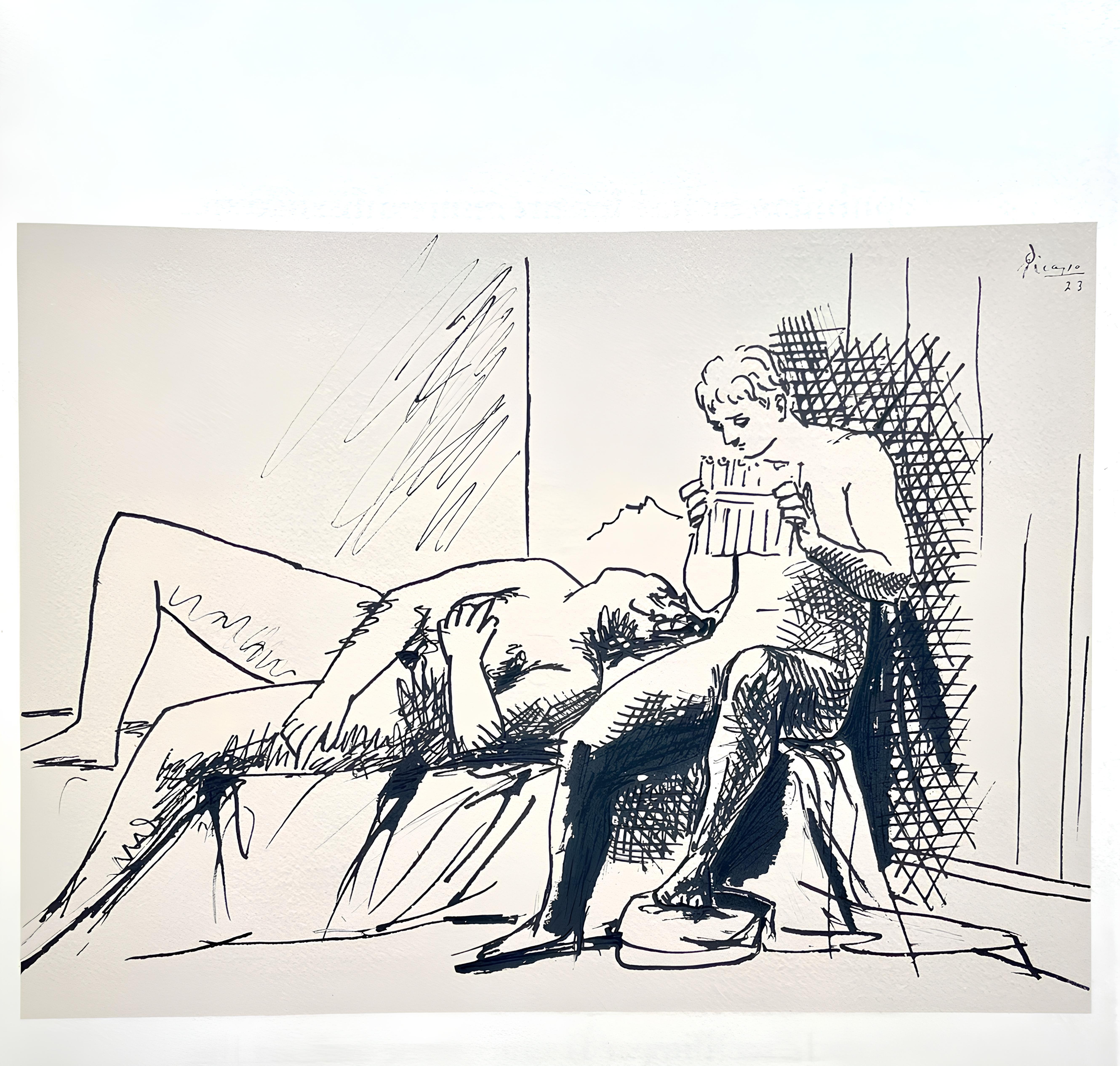 Picasso, Komposition (Cramer 88), Dans l'Atelier de Picasso (nach) (Beige), Figurative Print, von Pablo Picasso