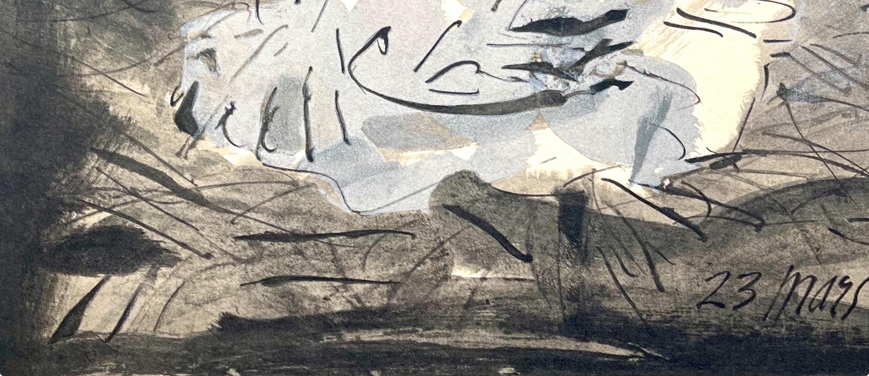 Picasso, Composition (Cramer 88), Dans l'Atelier de Picasso (après) - Gris Figurative Print par Pablo Picasso