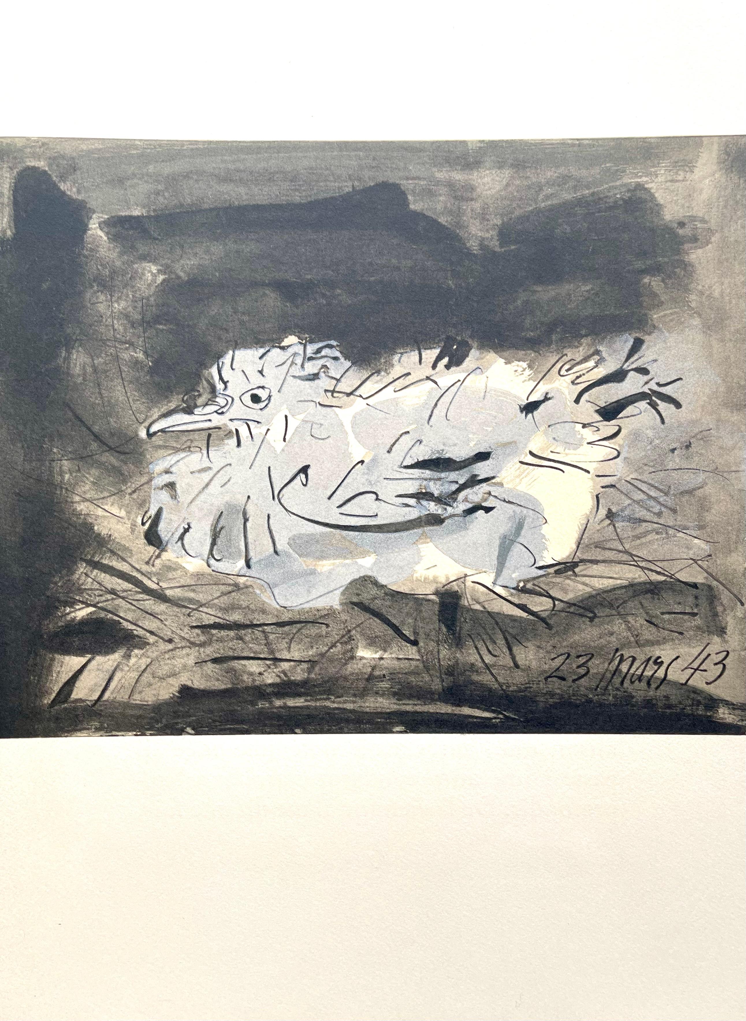 Lithographie sur papier vélin d'Arches à la forme savoir. Non signé et non numéroté, tel que publié. Bon état. Notes : Extrait du volume Dans l'Atelier de Picasso, 1957. Publié par Fernand Mourlot, Paris ; imprimé par Mourlot Frères, Paris, mars