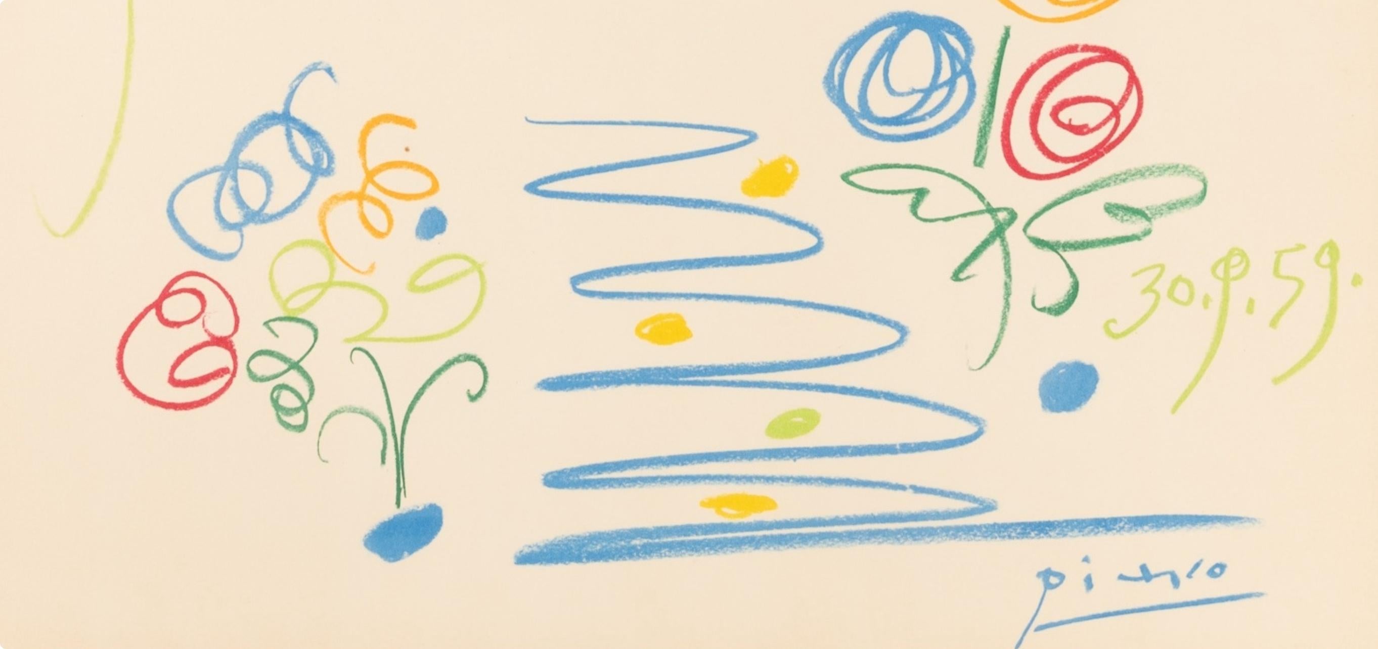 Picasso, Composition, Faunes et Flore d'Antibes (après) - Blanc Landscape Print par Pablo Picasso