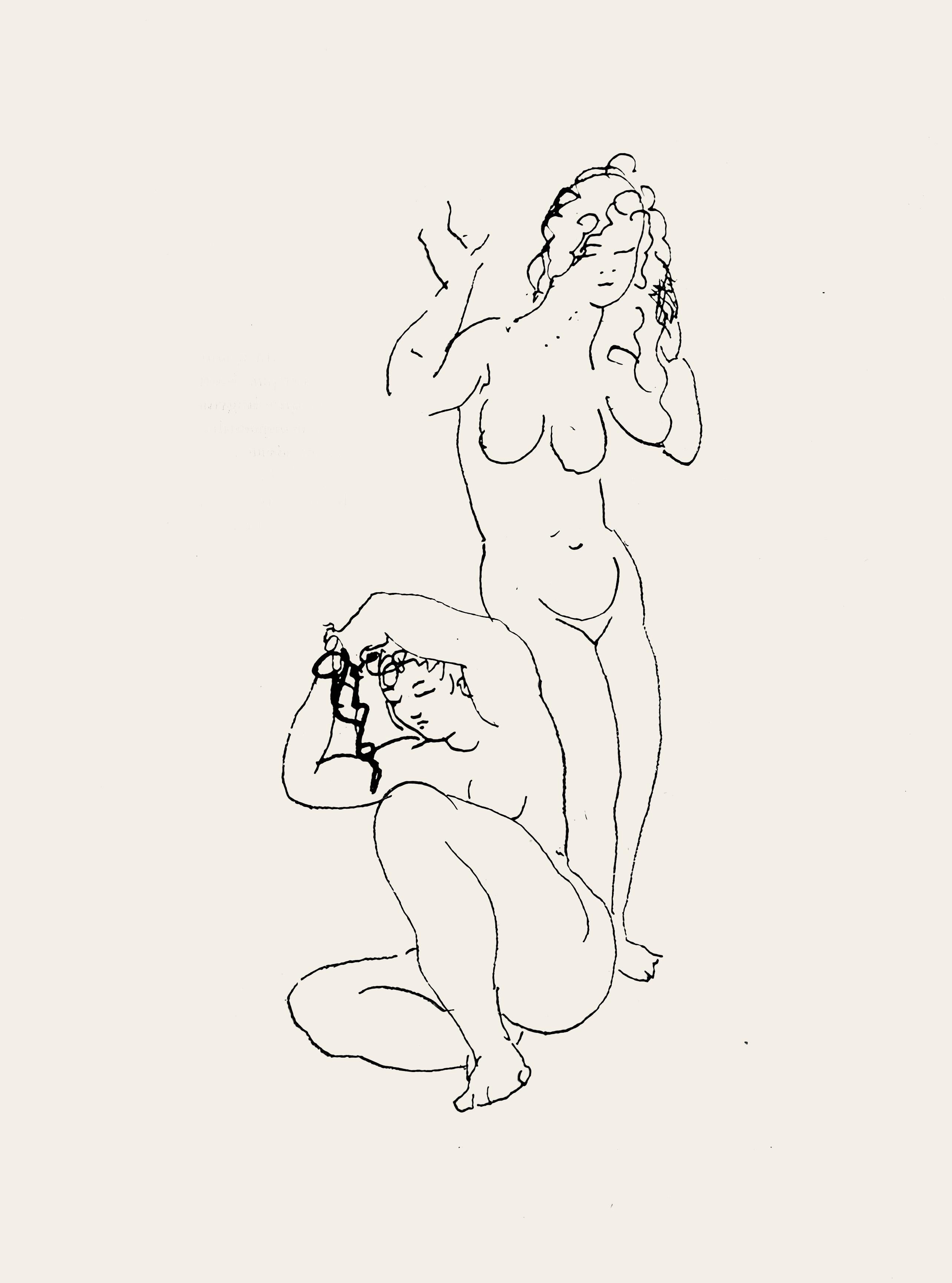 Picasso, Composition (Hodorisch B2), Le manuscrit trouvé dans un chapeau (d'après) - Blanc Portrait Print par Pablo Picasso