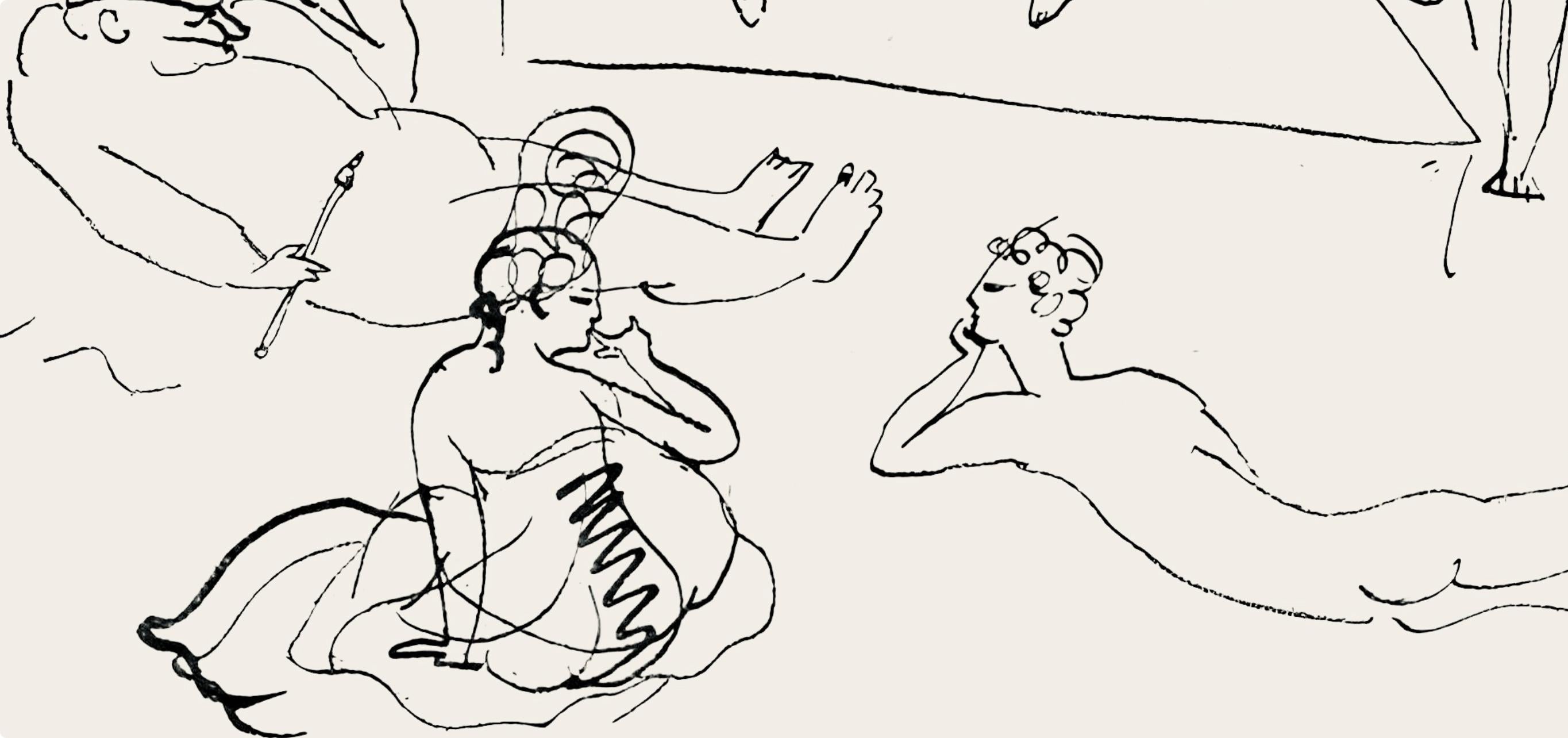 Picasso, Composition (Hodorisch B2), Le manuscrit trouvé dans un chapeau (after) - White Figurative Print by Pablo Picasso