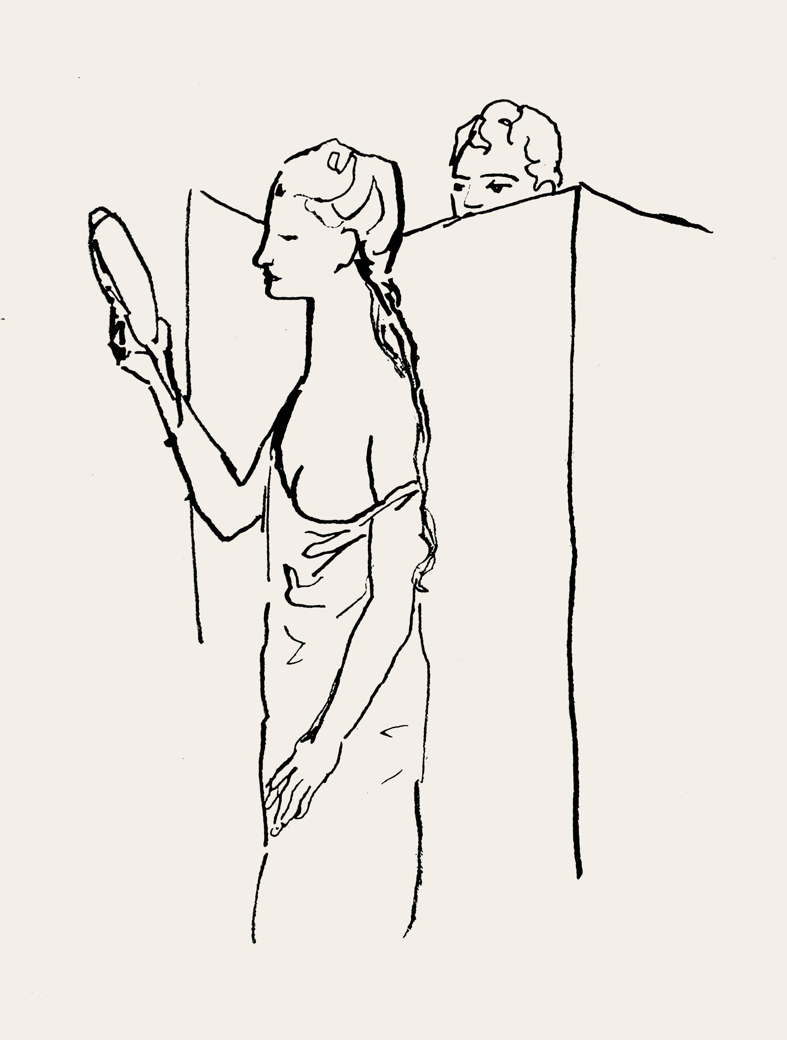 Lithograph on vélin des papeteries Lafúma paper. Unsigned and unnumbered, as issued. Good condition. Notes: From the album, Le manuscrit trouvé dans un chapeau, orné de dessins a la plume par Pablo Picasso, 1919. Published by Société littéraire de