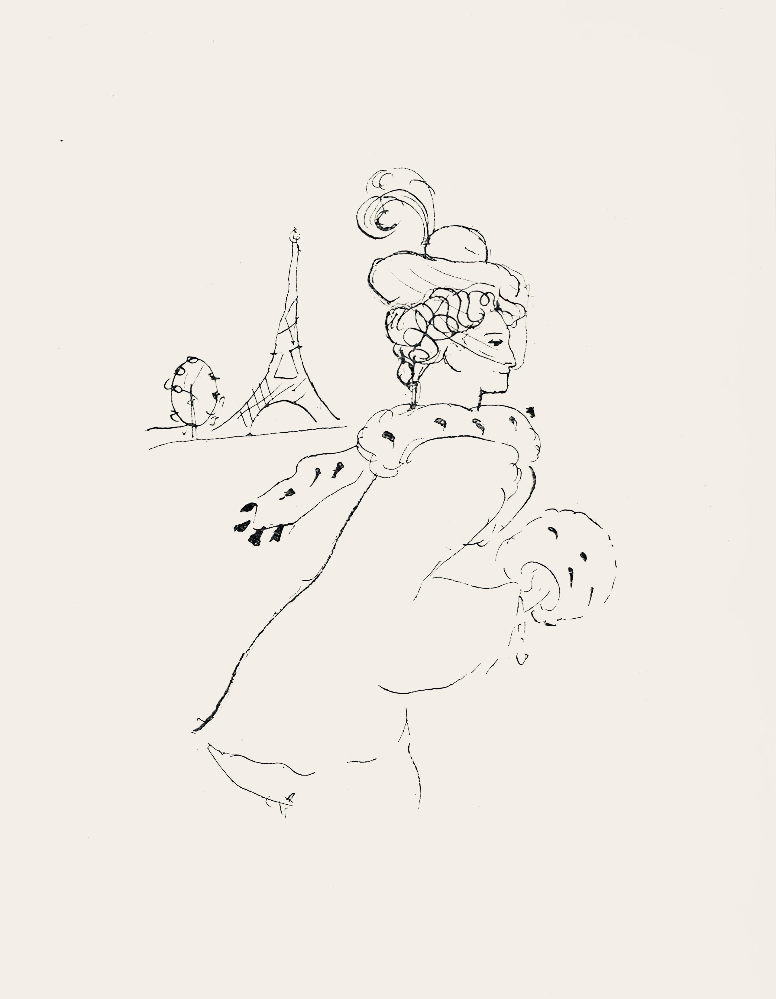 Lithographie sur papier vélin des papeteries Lafúma. Non signé et non numéroté, tel que publié. Bon état. Notes : Extrait de l'album, Le manuscrit trouvé dans un chapeau, orné de dessins a la plume par Pablo Picasso, 1919. Publié par la Société