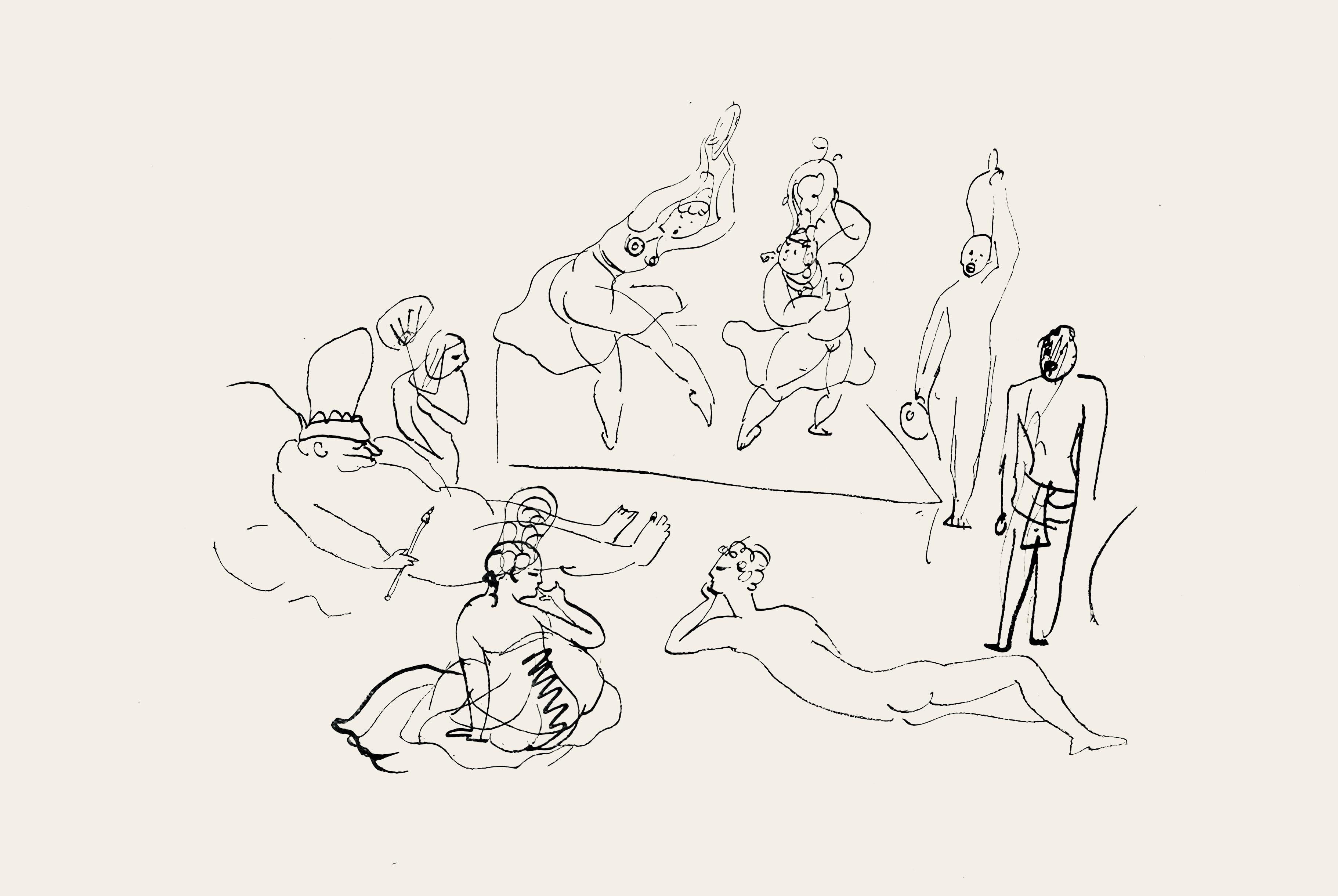 Lithograph on vélin des papeteries Lafúma paper. Unsigned and unnumbered, as issued. Good condition, with centerfold, as issued. Notes: From the album, Le manuscrit trouvé dans un chapeau, orné de dessins a la plume par Pablo Picasso, 1919.