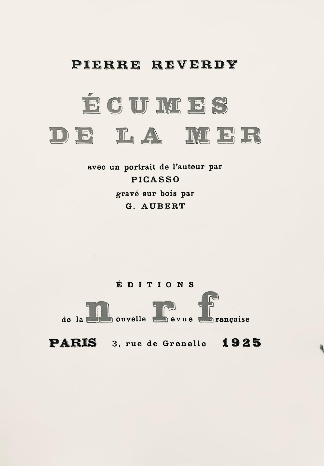 Lithographie sur papier vélin simili cuve des papeteries Navarre. Non signé et non numéroté, tel que publié. Bon état. Notes : Extrait du volume Écumes de la mer, avec un portrait de l'auteur par
Picasso gravé sur bois par G. Aubert, 1925. Publié