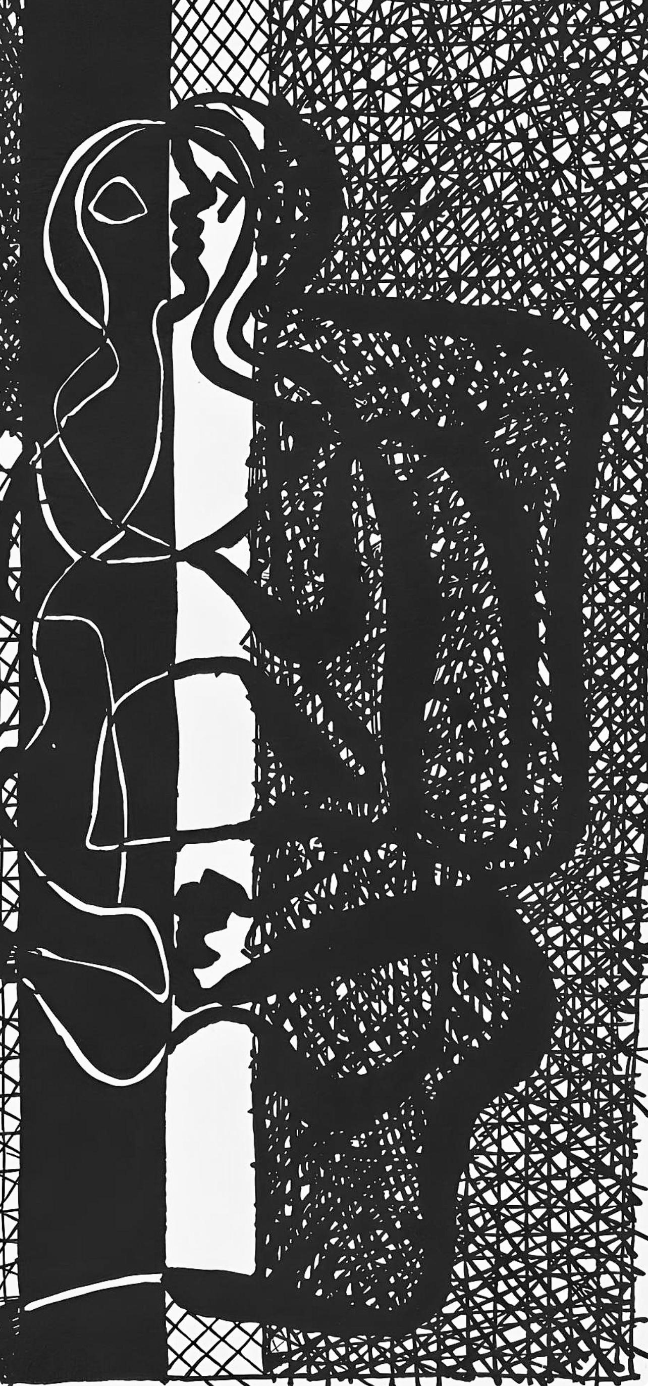 Picasso, Composition (J/Vollard 193 ; Monod 10485), Hélène chez Archimède (d'après) - Noir Abstract Print par Pablo Picasso