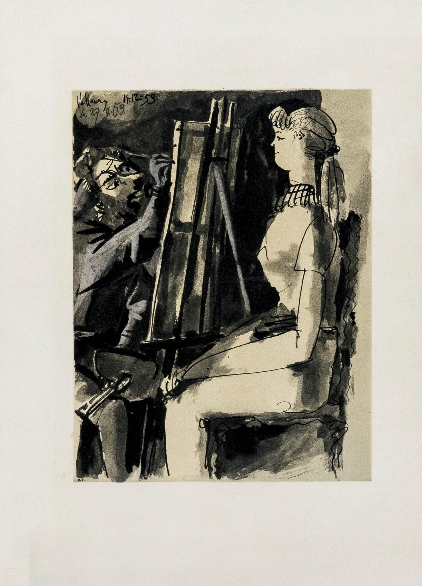 Picasso, Composition, La Comédie Humaine, Verve: Revue Artistique (after) - Black Abstract Print by Pablo Picasso