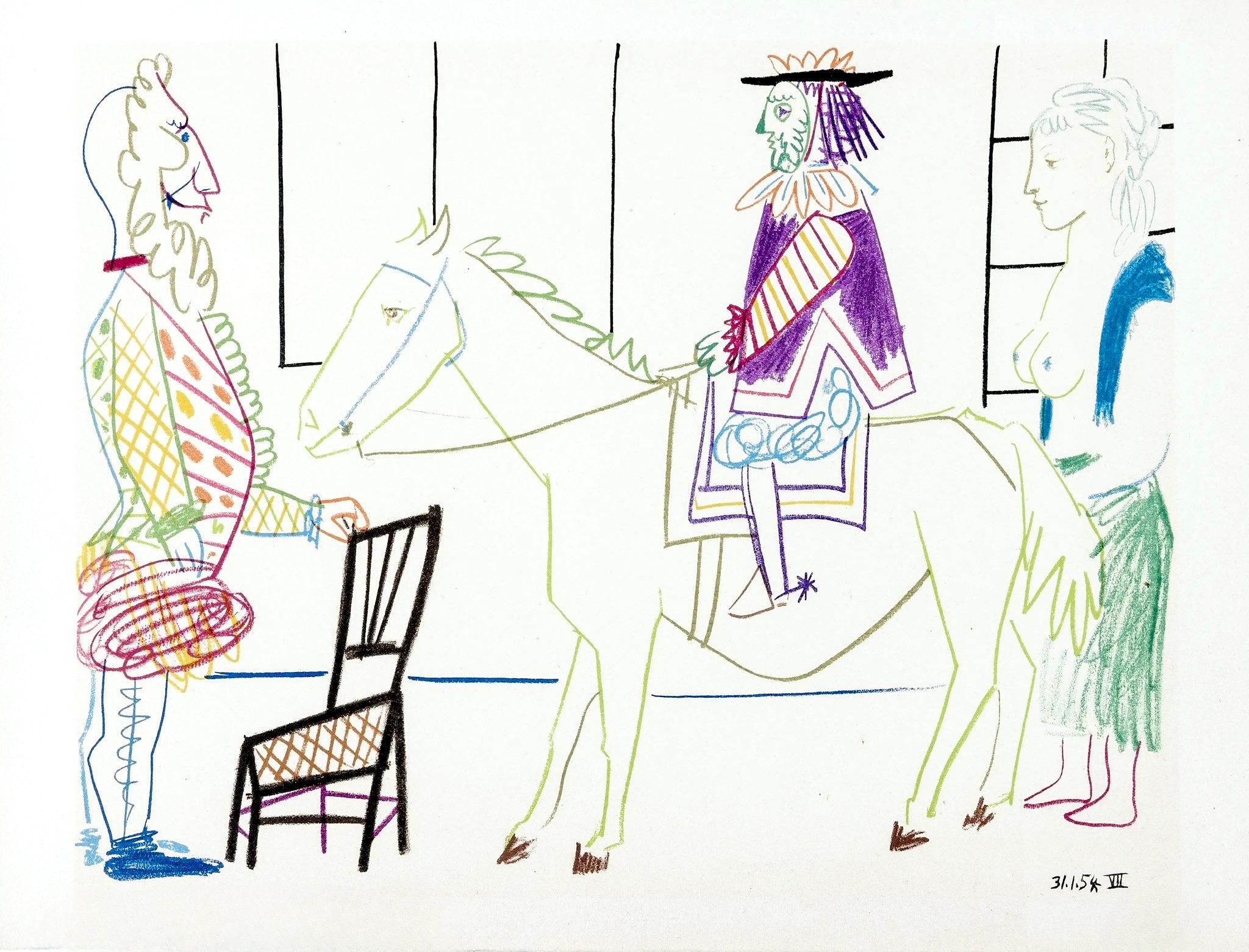 Lithograph on vélin des Papeteries du Marais paper. Paper Size: 10.25 x 14 inches. Inscription: Unsigned and unnumbered, as issued. Notes: From the album, La Comédie Humaine, Suite de 15 dessins de Picasso, Verve: Revue Artistique et Littéraire,