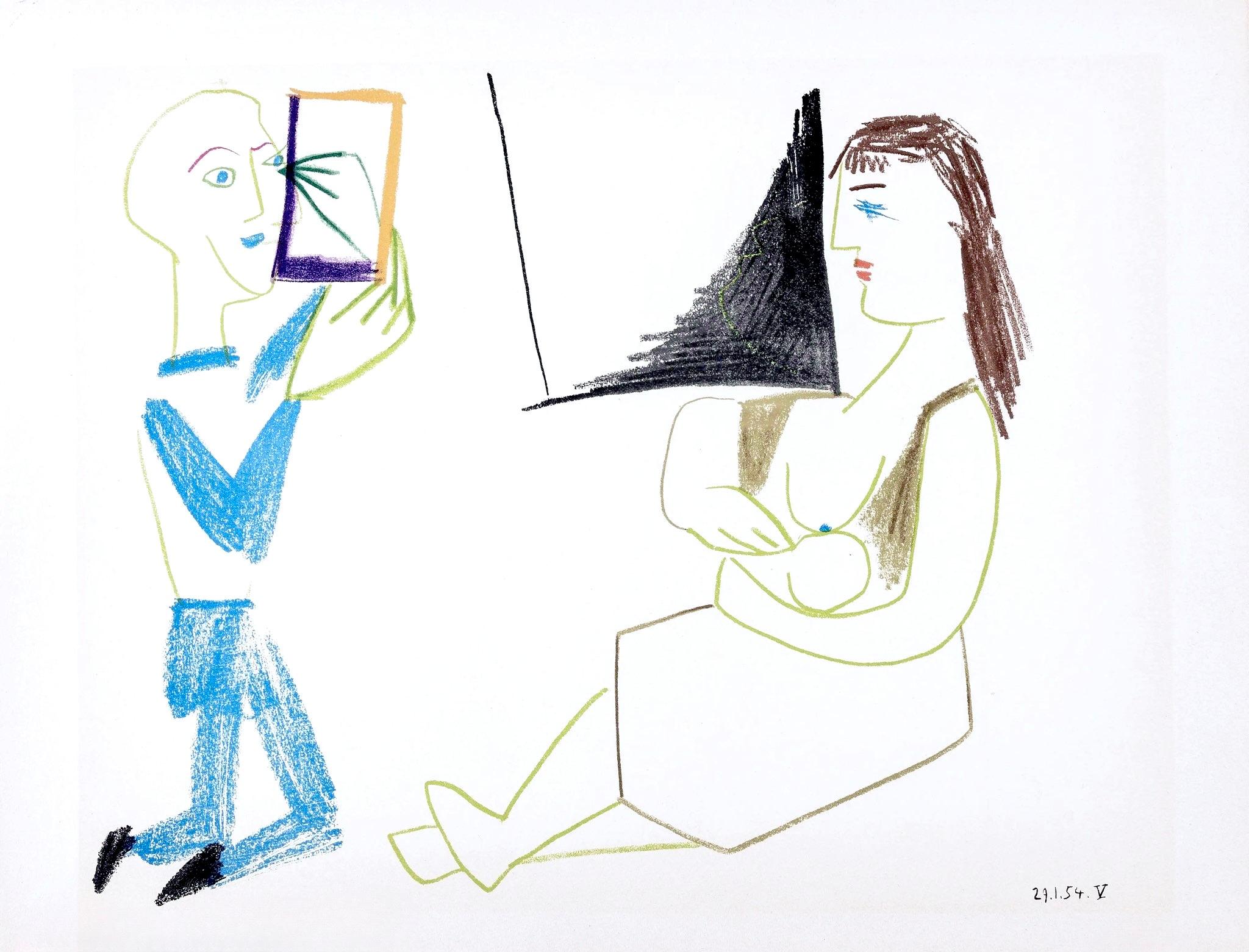 Lithograph on vélin des Papeteries du Marais paper. Paper Size: 10.25 x 14 inches. Inscription: Unsigned and unnumbered, as issued. Notes: From the album, La Comédie Humaine, Suite de 15 dessins de Picasso, Verve: Revue Artistique et Littéraire,