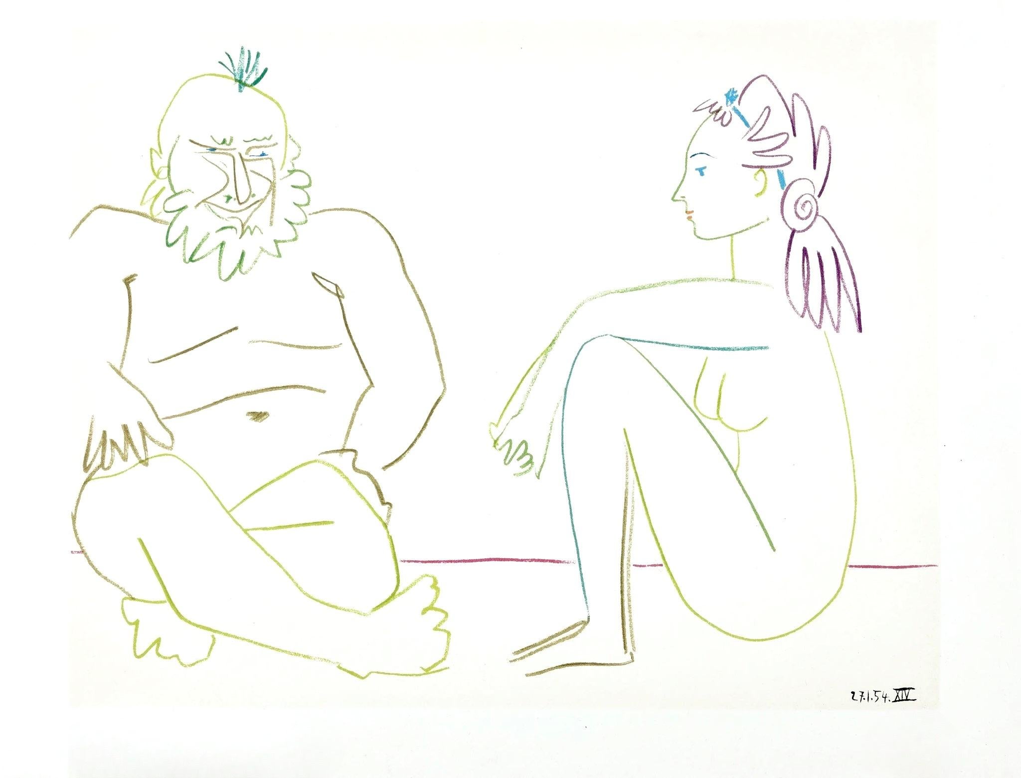 Lithograph on vélin des Papeteries du Marais paper. Paper Size: 10.25 x 14 inches. Inscription: Unsigned and unnumbered, as issued. Notes: From the album, La Comédie Humaine, Suite de 15 dessins de Picasso, Verve: Revue Artistique et Littéraire,