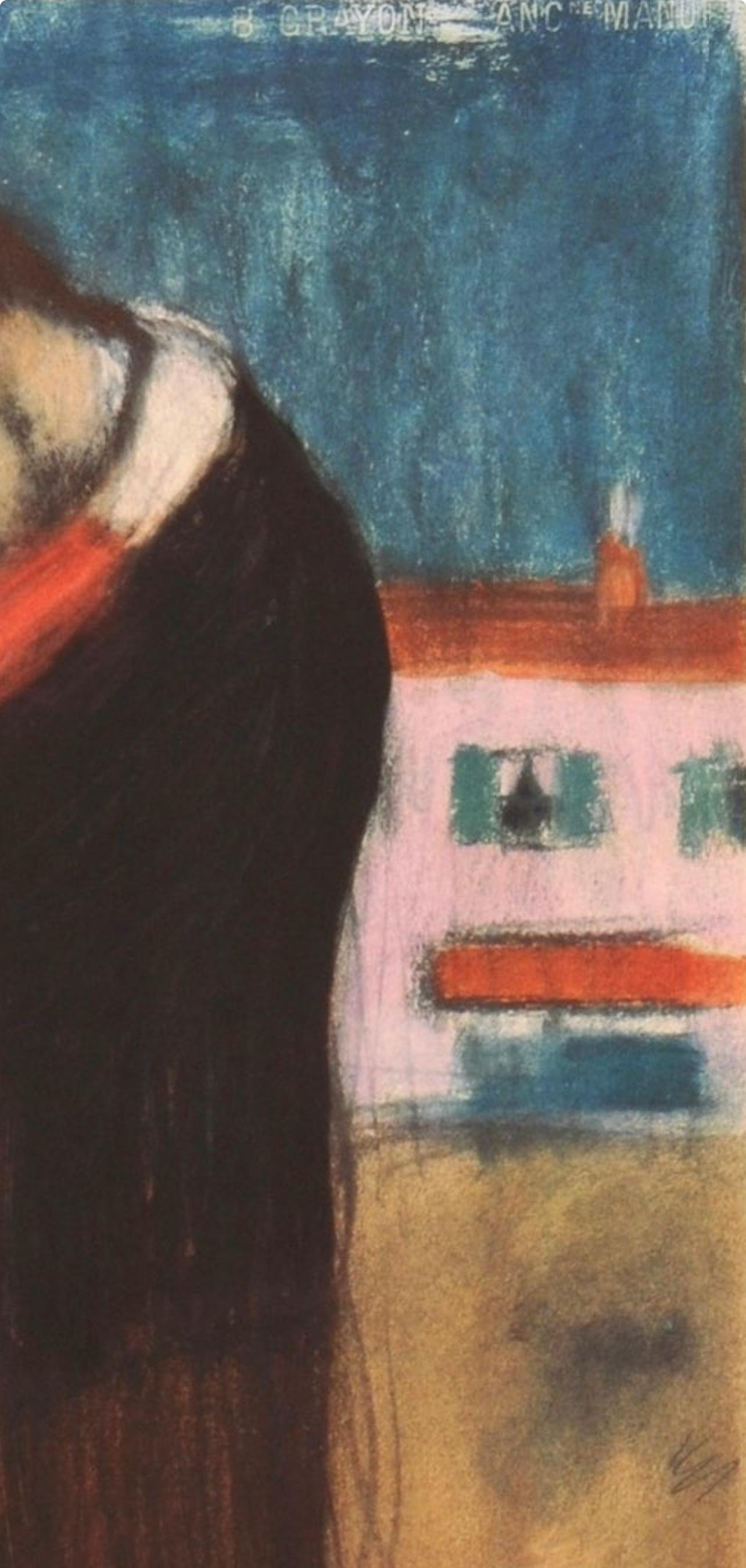 Lithograph and stencil with gouache and pastel inks on vélin de Rives paper, archivally hinged on vélin de Rives backing sheet, as issued. Inscription: signed in the plate and unnumbered, as issued. Good condition. Notes: From the folio, Les Bleus