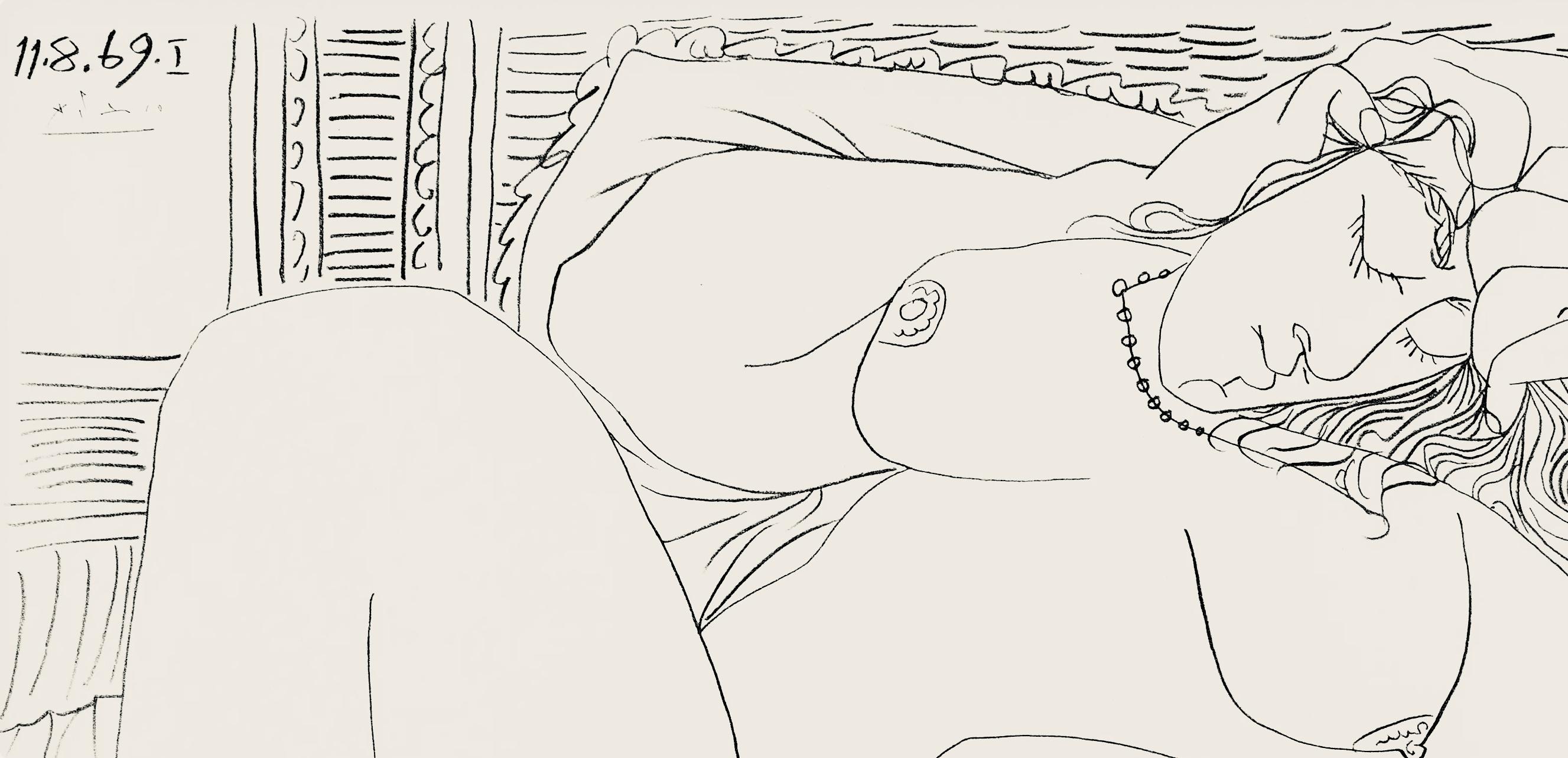 Picasso, Composition (Orozco 193-204), Au Baiser D'Avignon (after) - Beige Landscape Print by Pablo Picasso