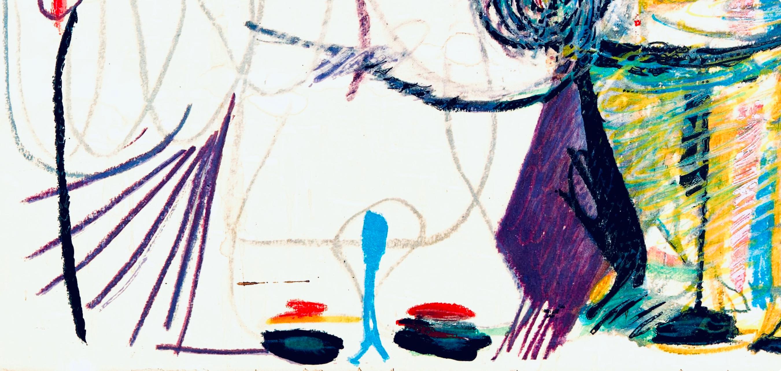 Lithographie sur papier vélin d'Arches. Signé dans la planche et non numéroté, tel que publié. Bon état. Notes : Extrait du folio, Picasso au baiser d'Avignon, douze dessins, lavis, aquarelles, 1971. Publié par Le Vent d'Arles, Paris ; imprimé par