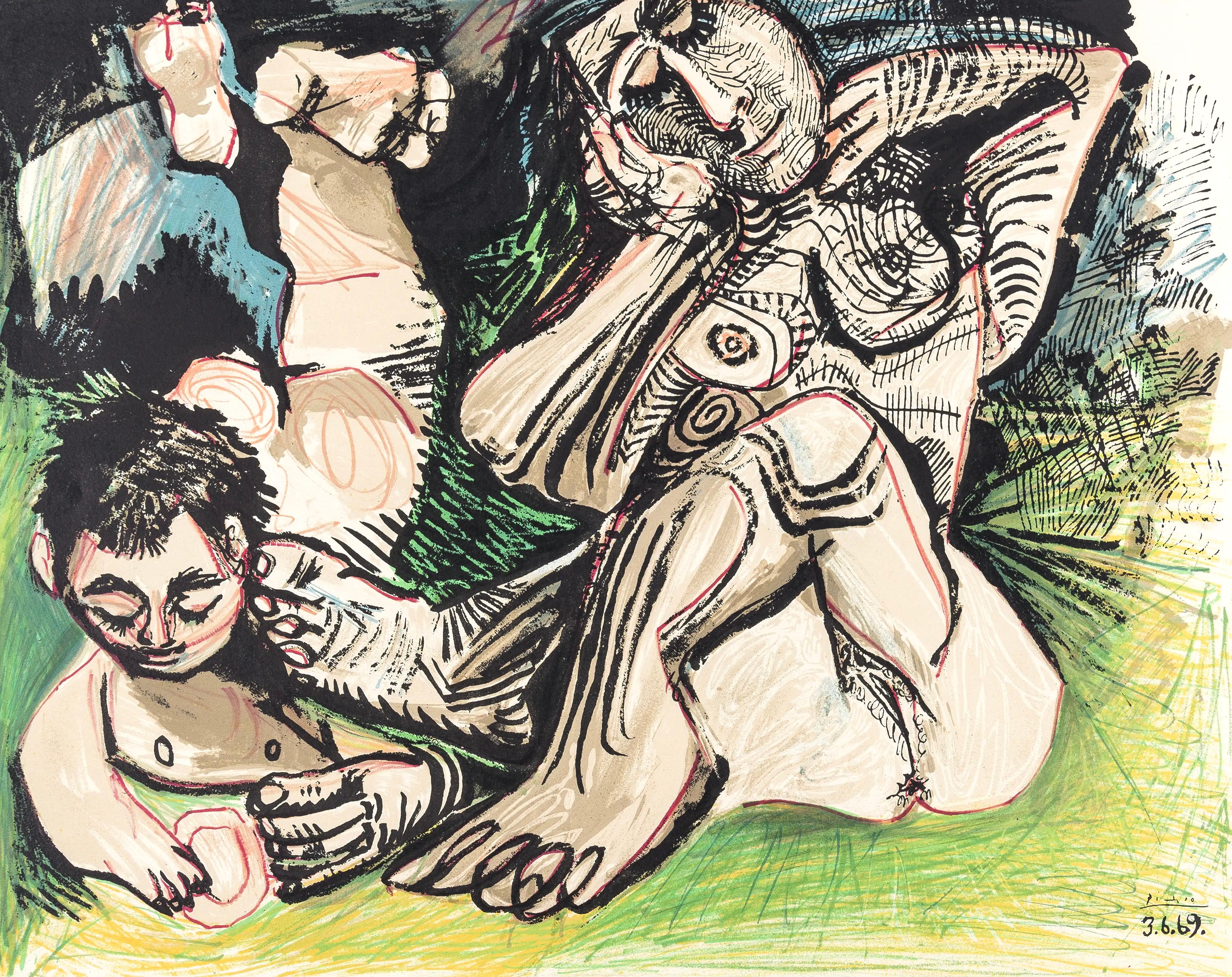 Pablo Picasso Figurative Print - Picasso, Composition (Orozco 193-204), Au Baiser D'Avignon (after)