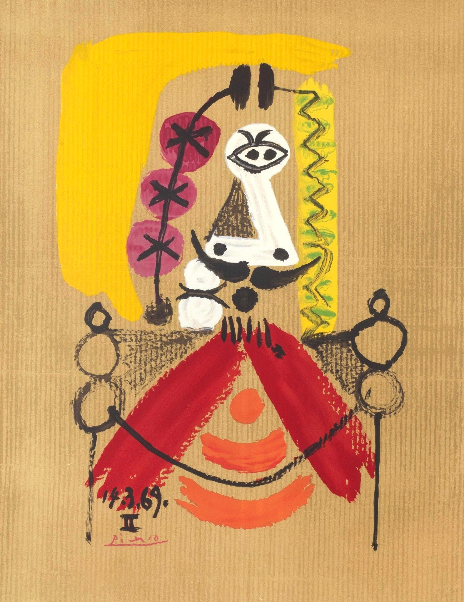 Picasso, Composition (Orozco 207-261), Vingt-Neuf Portraits Imaginaires (after) - Orange Figurative Print by Pablo Picasso