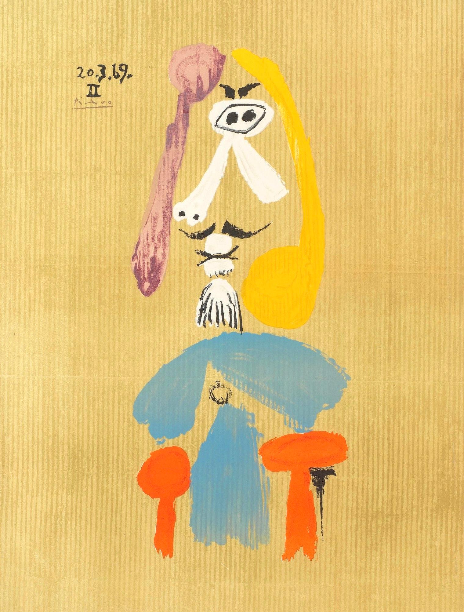 Picasso, Composition (Orozco 207-261), Vingt-Neuf Portraits Imaginaires (d'après) - Orange Landscape Print par Pablo Picasso