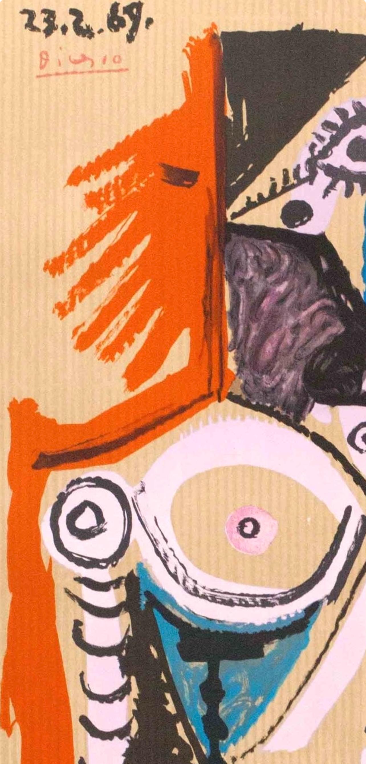 Picasso, Composition (Orozco 207-261), Vingt-Neuf Portraits Imaginaires (after) - Orange Landscape Print by Pablo Picasso