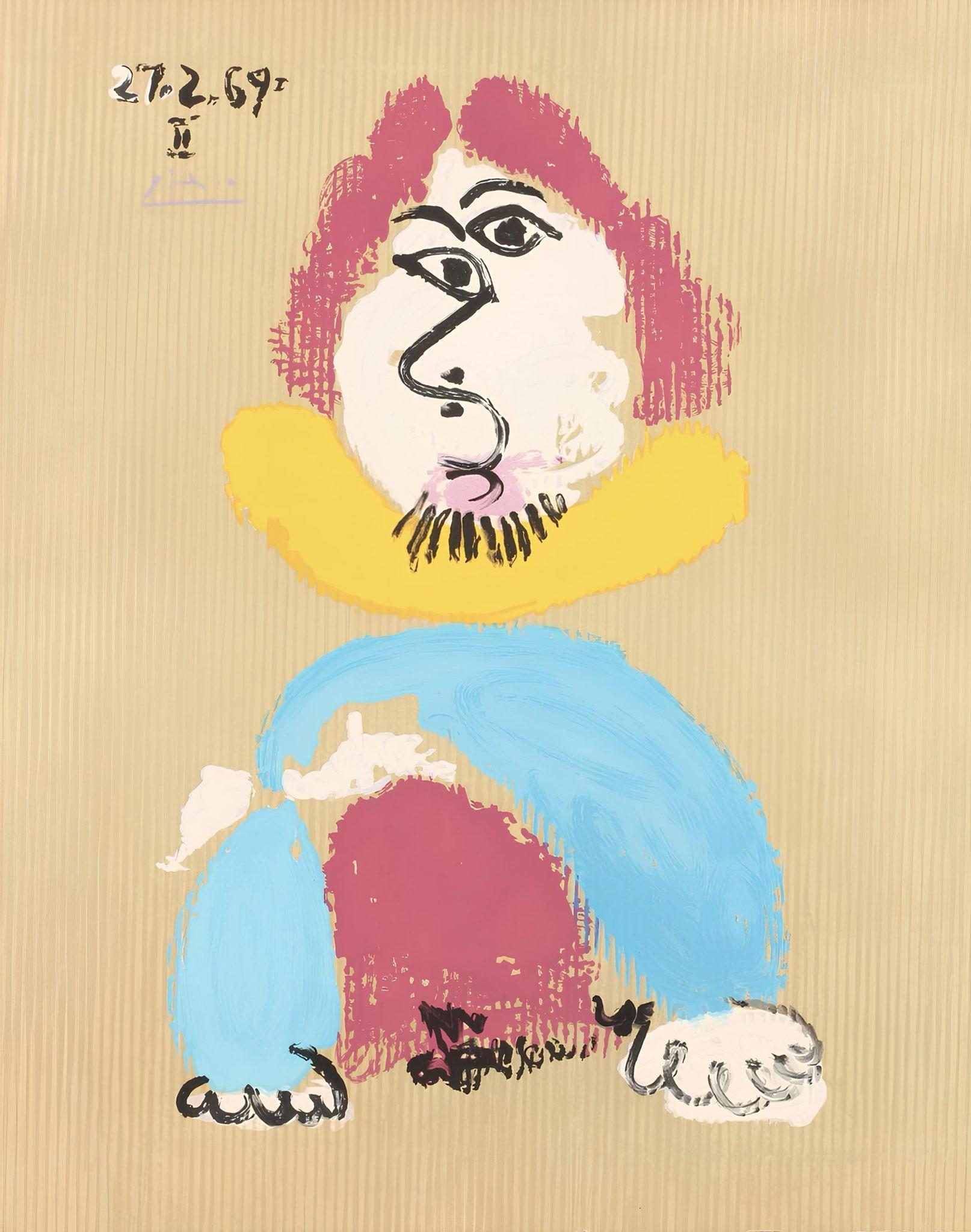 Lithograph on vélin d’Arches paper. Signed in the plate, as issued. Good condition. Notes: From the folio, Picasso, Vingt-Neuf Portraits Imaginaires, 1969. Published by Éditions Cercle d'Art, Paris; rendered by Marcel Salinas, Paris; printed by