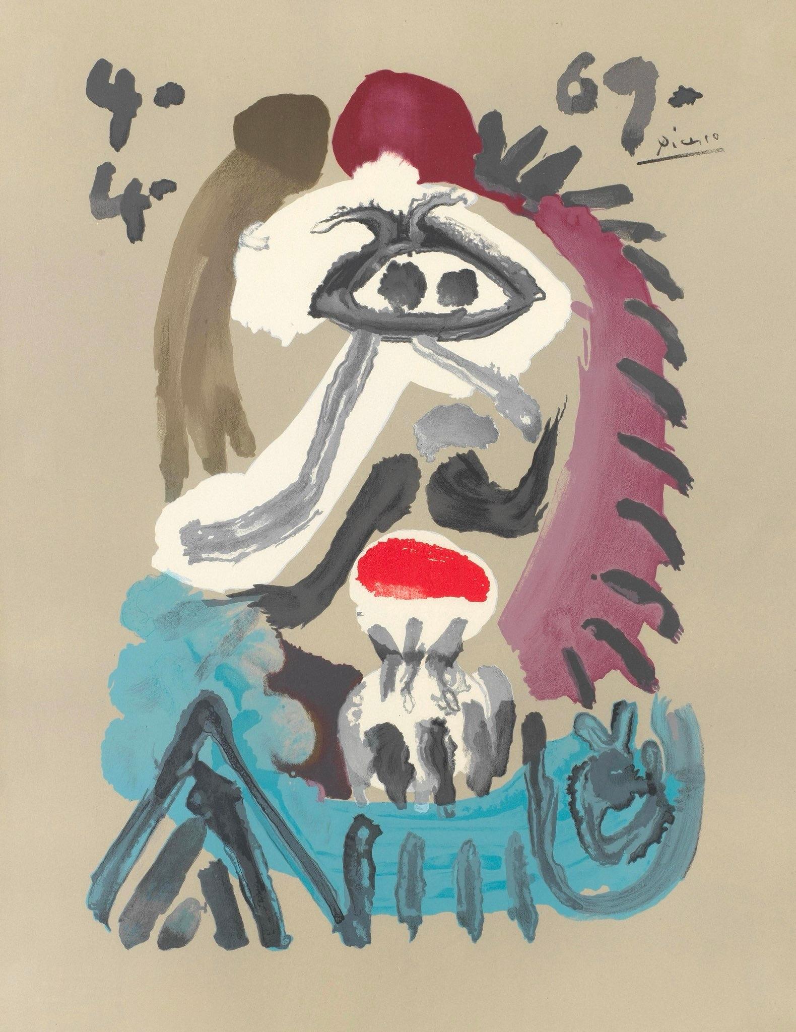 Lithograph on vélin d’Arches paper. Signed in the plate, as issued. Good condition. Notes: From the folio, Picasso, Vingt-Neuf Portraits Imaginaires, 1969. Published by Éditions Cercle d'Art, Paris; rendered by Marcel Salinas, Paris; printed by