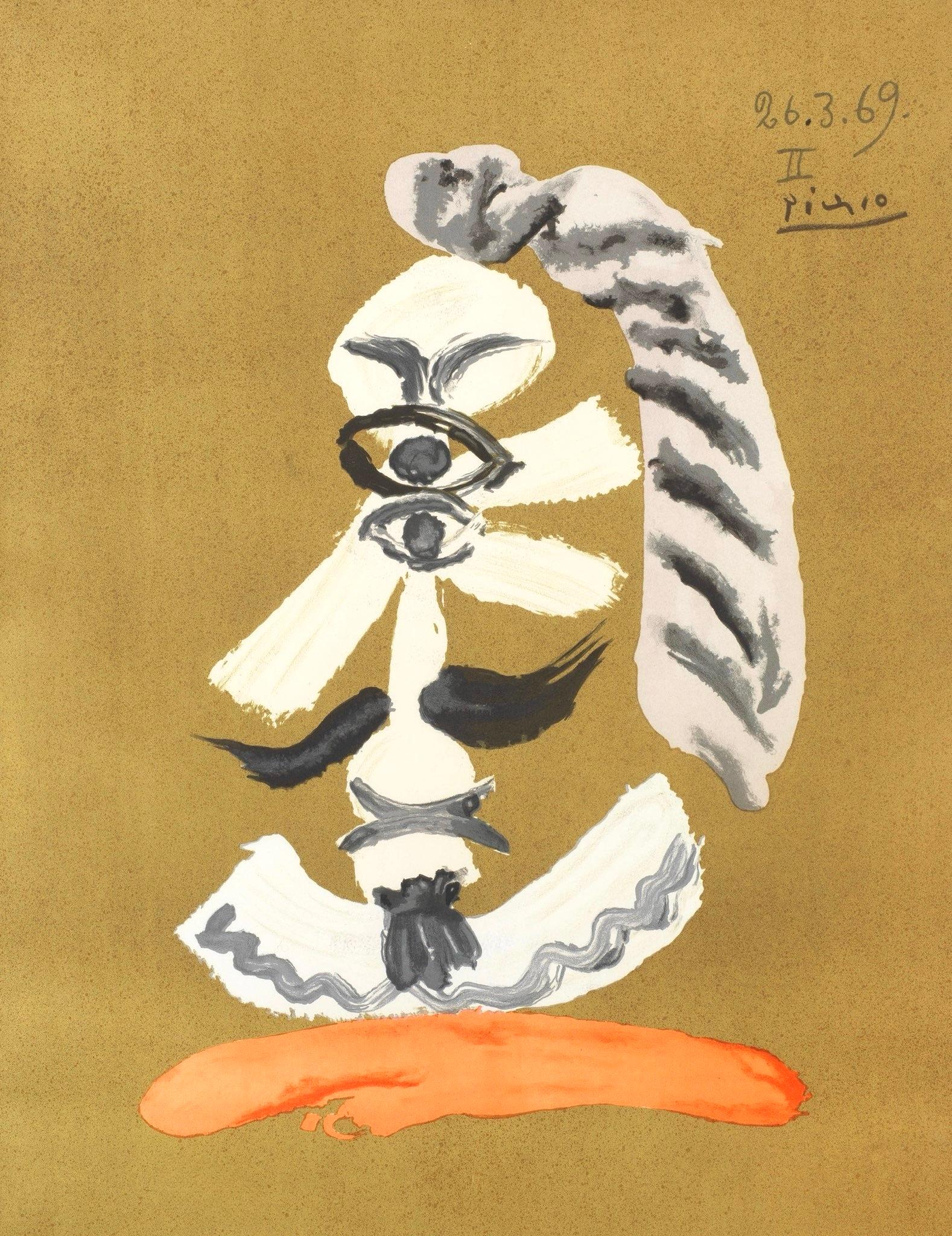 Litografía sobre papel vélin d'Arches. Firmado en la plancha, tal como se emitió. Buen estado. Notas: Del folio, Picasso, Vingt-Neuf Portraits Imaginaires, 1969. Publicado por Éditions Cercle d'Art, París; realizado por Marcel Salinas, París;