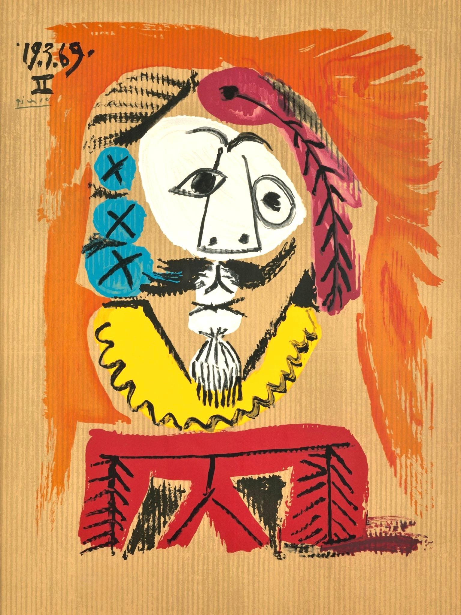 Lithographie sur papier vélin d'Arches. Signé dans la plaque, tel que publié. Bon état. Notes : Extrait du folio, Picasso, Vingt-Neuf Portraits Imaginaires, 1969. Publié par les Éditions Cercle d'Art, Paris ; rendu par Marcel Salinas, Paris ;