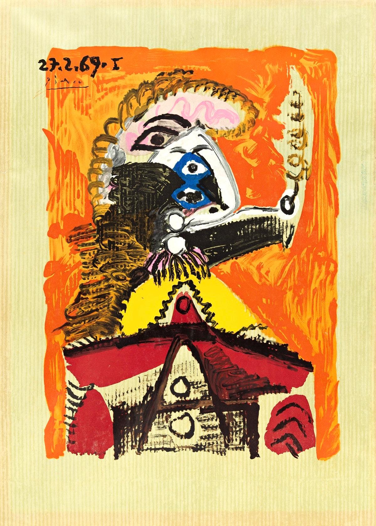 Lithograph on vélin d’Arches paper. Signed in the plate, as issued. Good condition. Notes: From the folio, Picasso, Vingt-Neuf Portraits Imaginaires, 1969. Published by Éditions Cercle d'Art, Paris; rendered by Marcel Salinas, Paris; printed by