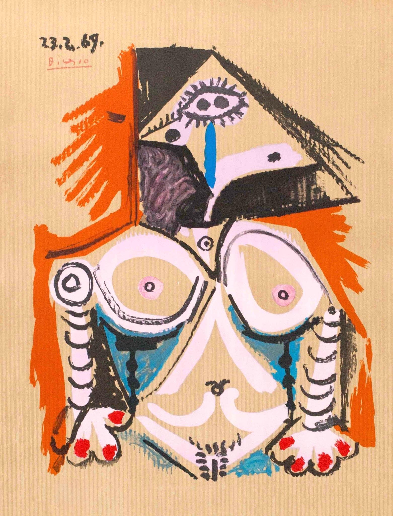 Lithograph on vélin d’Arches paper. Signed in the plate, as issued. Good condition. Notes: From the folio, Picasso, Vingt-Neuf Portraits Imaginaires, 1969. Published by Éditions Cercle d'Art, Paris; rendered by Marcel Salinas, Paris; printed by