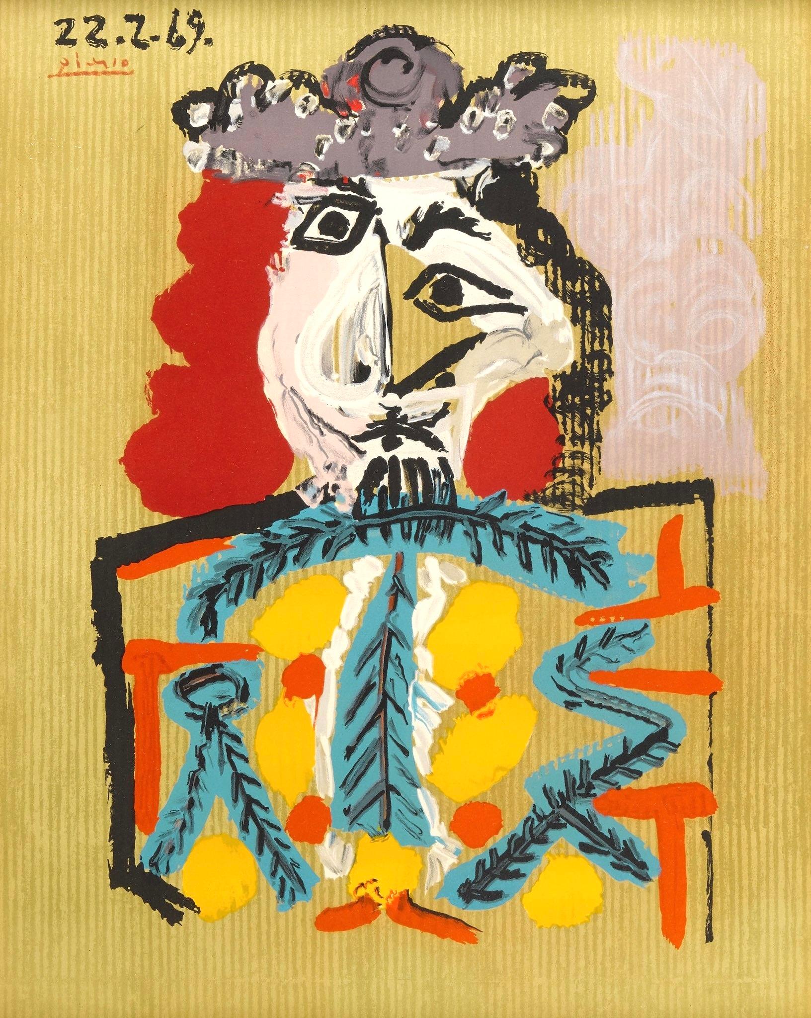 Lithographie auf Vélin d'Arches Papier. In der Platte signiert, wie ausgestellt. Guter Zustand. Anmerkungen: Aus dem Folio, Picasso, Vingt-Neuf Portraits Imaginaires, 1969. Herausgegeben von Éditions Cercle d'Art, Paris; gerendert von Marcel