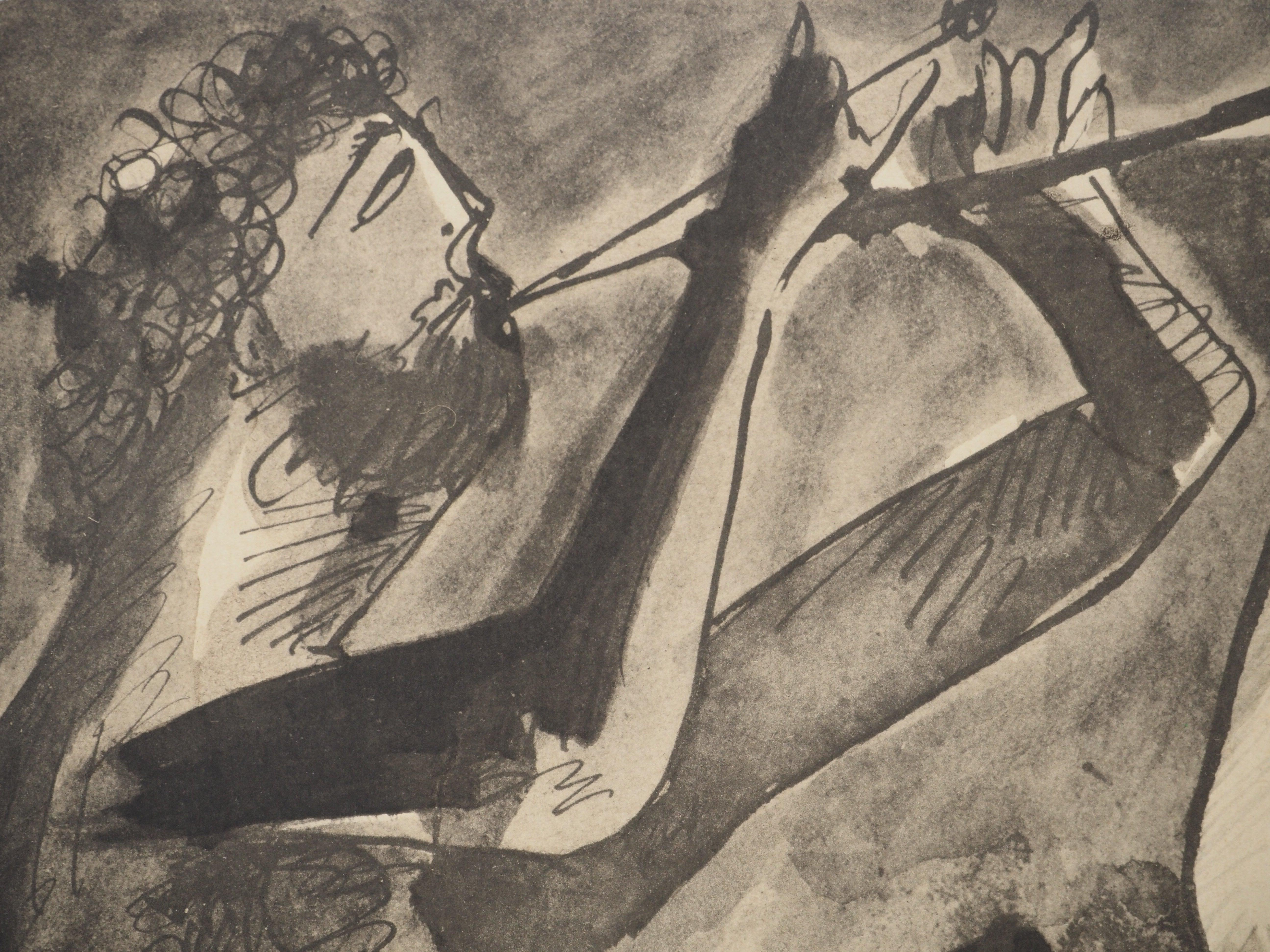 Picasso, Composition (Orozco 238), Picasso, La flûte double (d'après) - Gris Landscape Print par Pablo Picasso