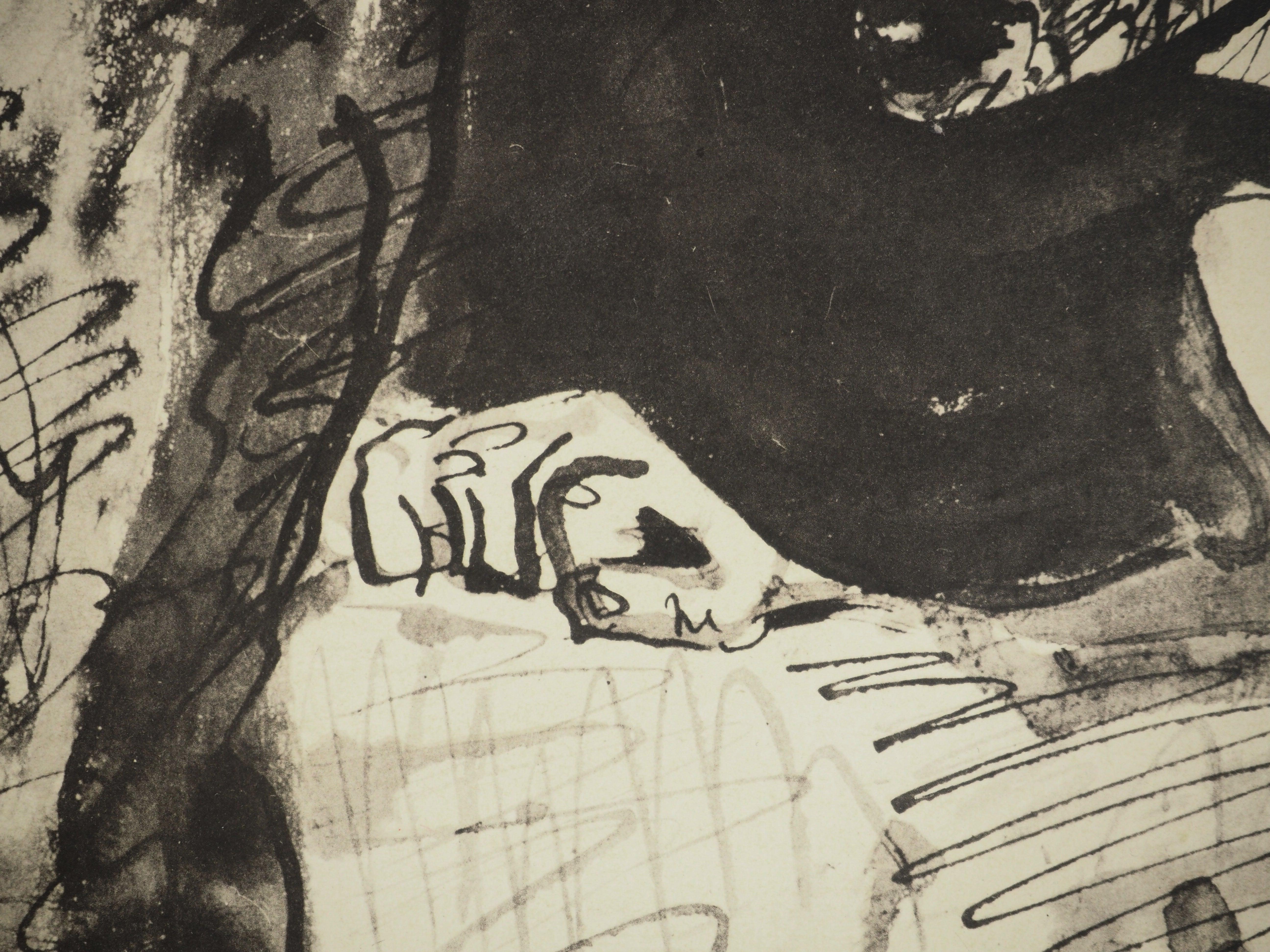 Picasso, Composition (Orozco 238), Picasso, La flûte double (d'après) - Beige Landscape Print par Pablo Picasso