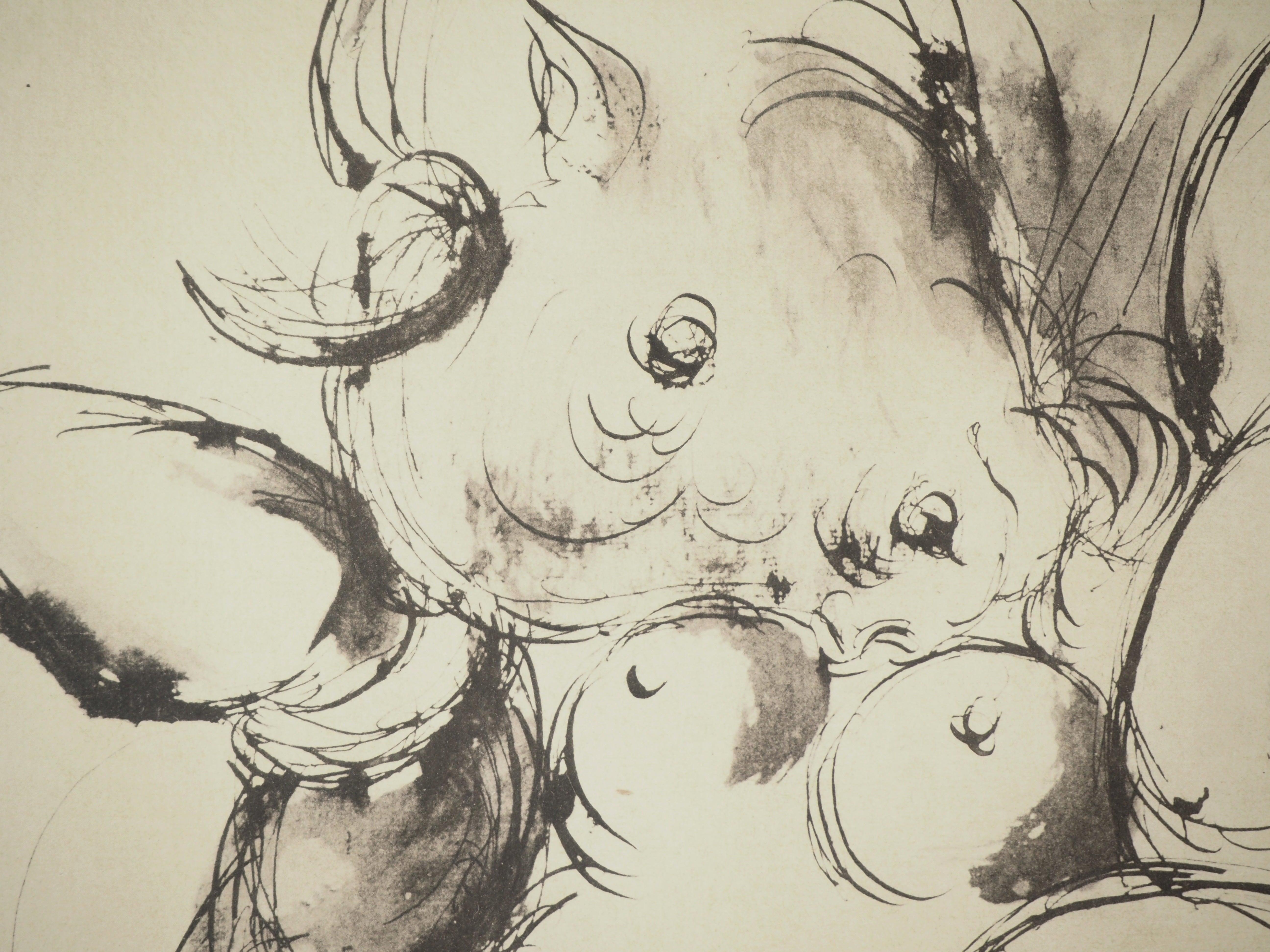 Picasso, Composition (Orozco 238), Picasso, La flûte double (d'après) - Beige Landscape Print par Pablo Picasso