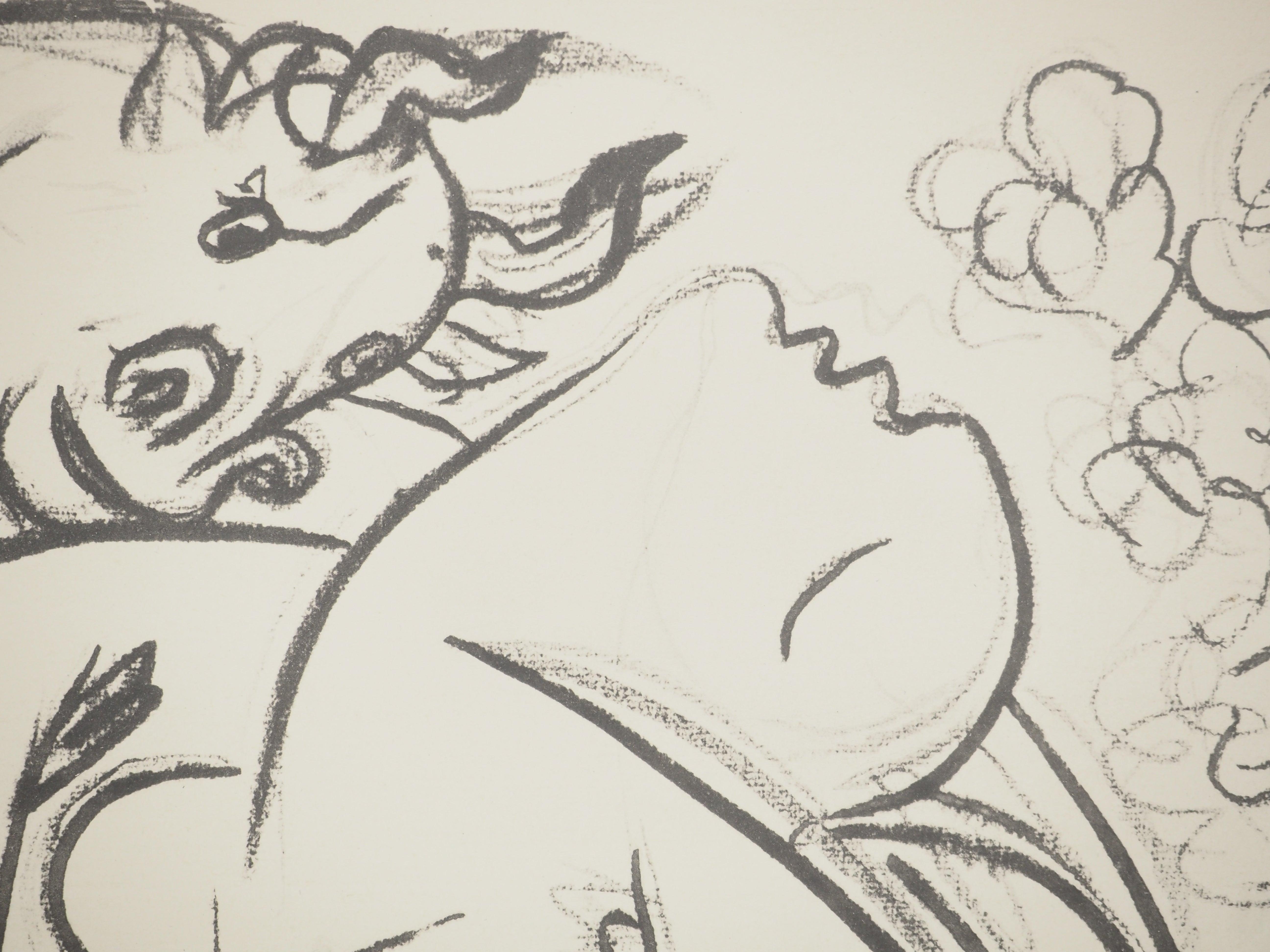 Lithograph and stencil on papier a la cuve du moulin Richard de Bas paper, spécialement filigrané pour cette édition. Unsigned and unnumbered, as issued. Good condition. Notes: From the folio, Picasso, La flûte double, 16 Dessins, Aquarelles Lavis.