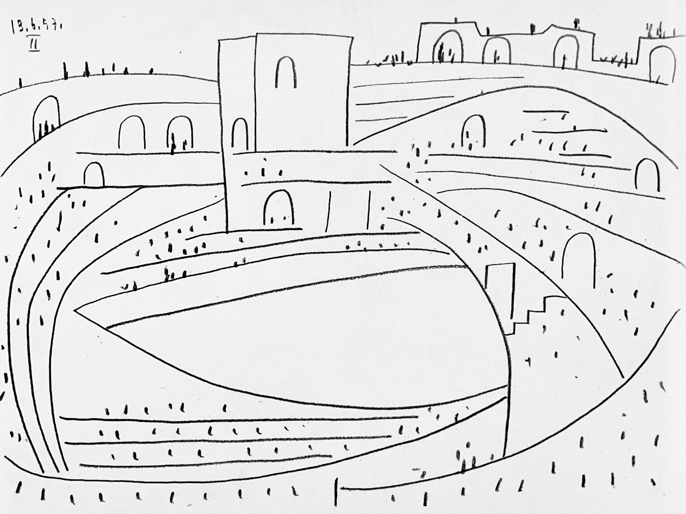 Héliogravure on vélin paper. Paper Size: 14.75 x 10.5 inches. Inscription: Unsigned and unnumbered, as issued. Notes: From the album, Pablo Picasso, Toros y toreros, 1961. Published by Les Éditions Cercle d'Art, Paris; printed by Bosson et Auclair,